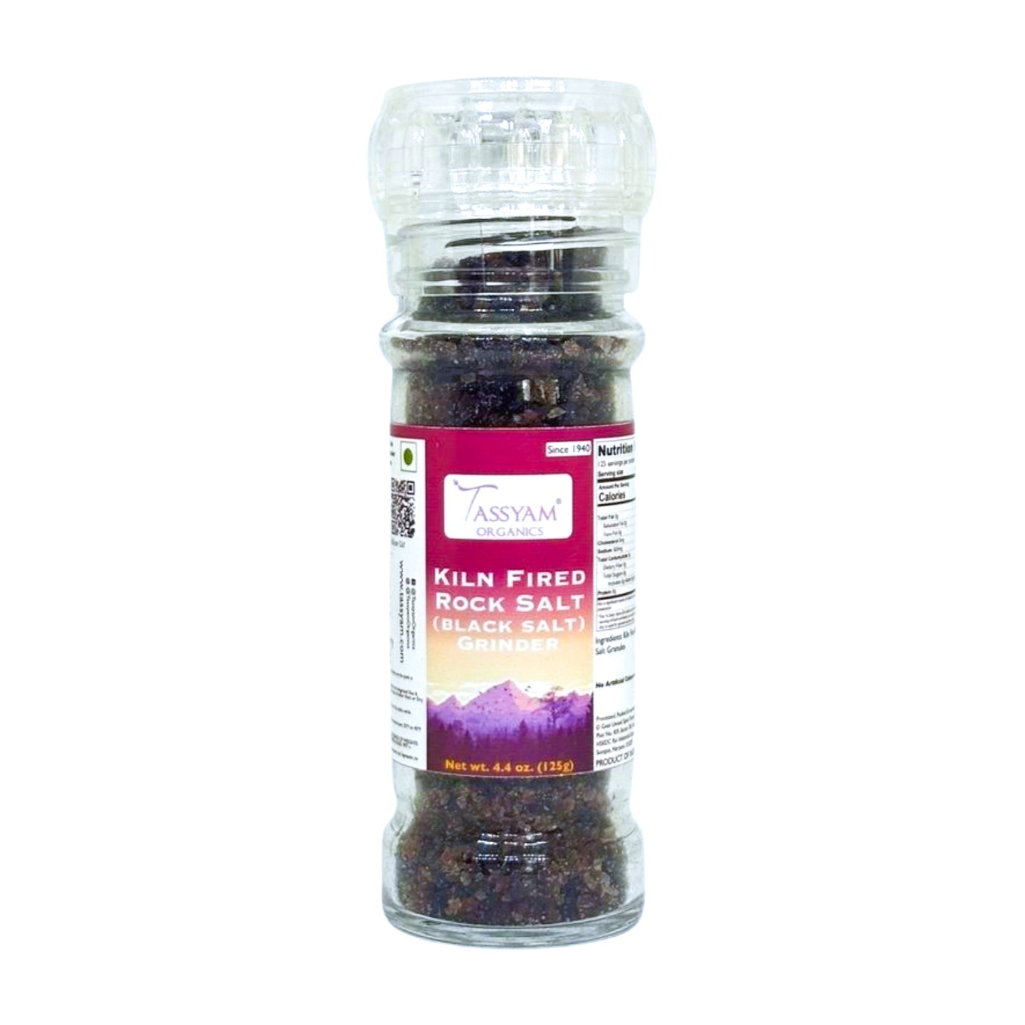 Black Salt Granules 125g Grinder Bottle - Tassyam Organics