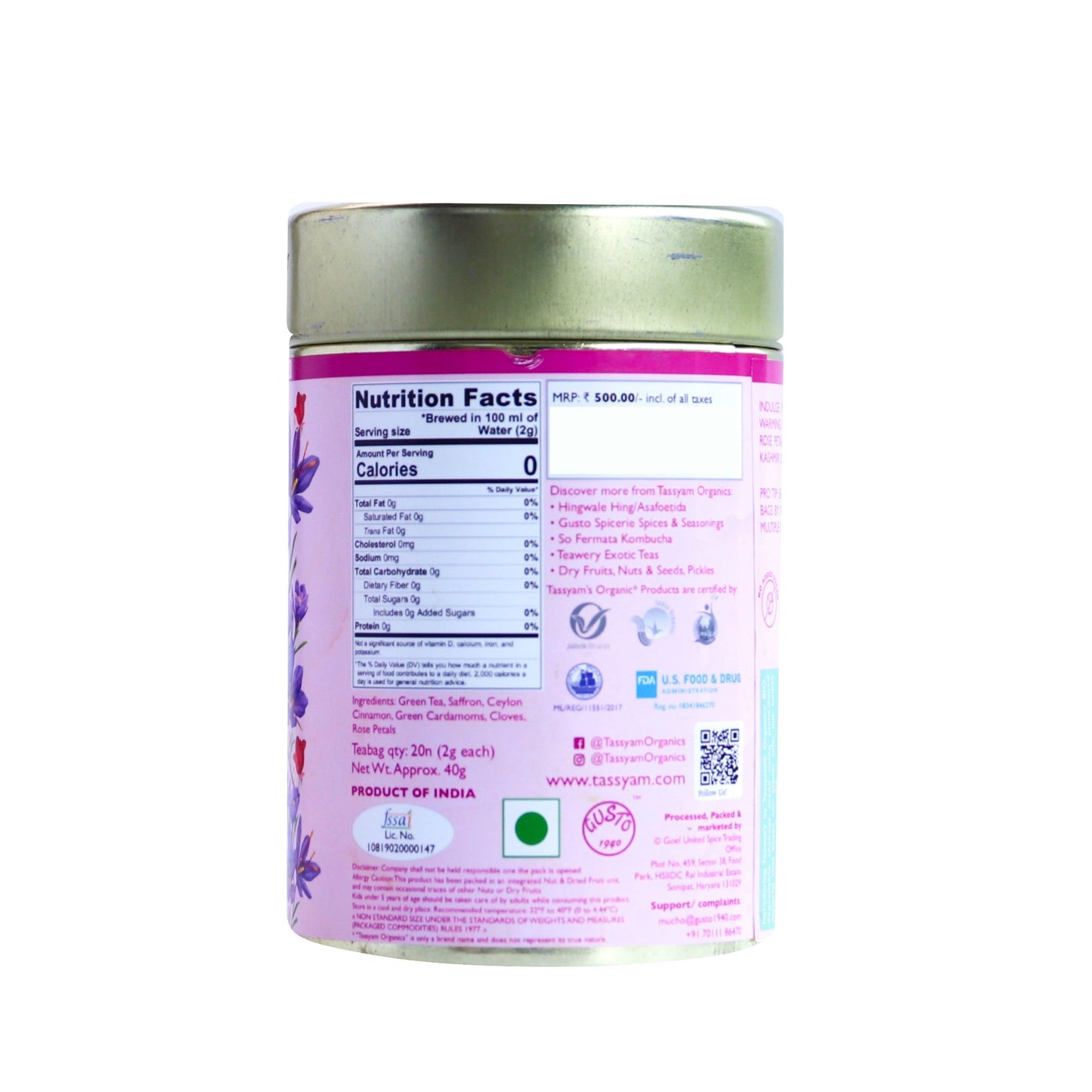 Kashmiri Kahwa 20 Biodegradable Tea Bags - Tassyam Organics