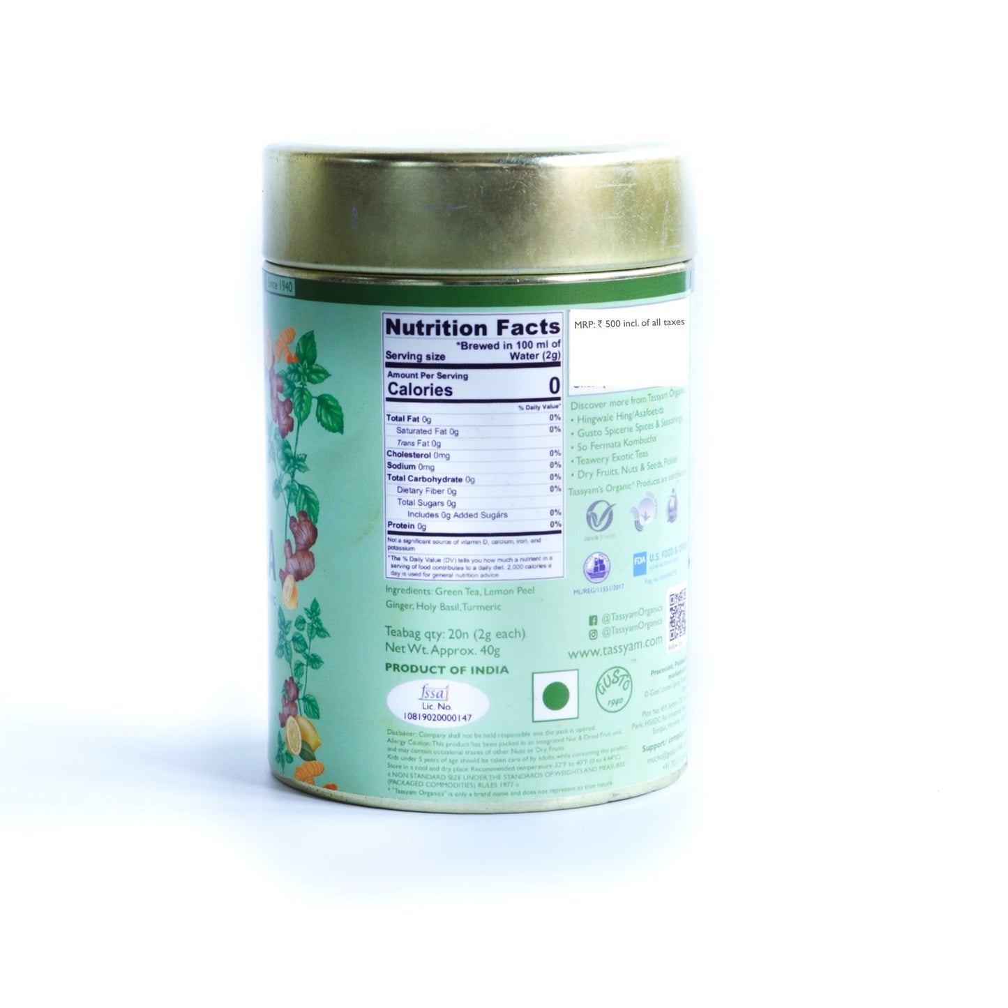 Tulsi Ginger 20 Biodegradable Tea Bags - Tassyam Organics