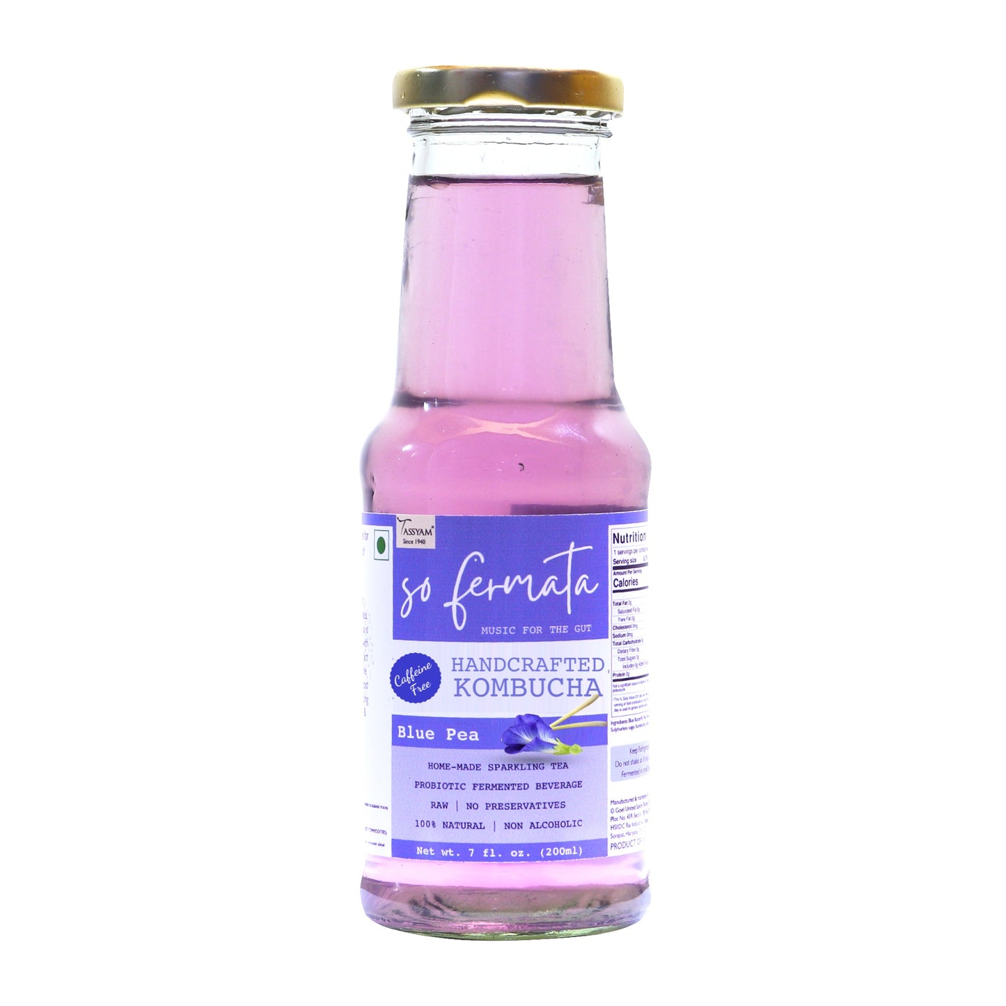 Artisanal Kombucha - Blue Butterfly Pea (Caffeine Free) - Tassyam Organics