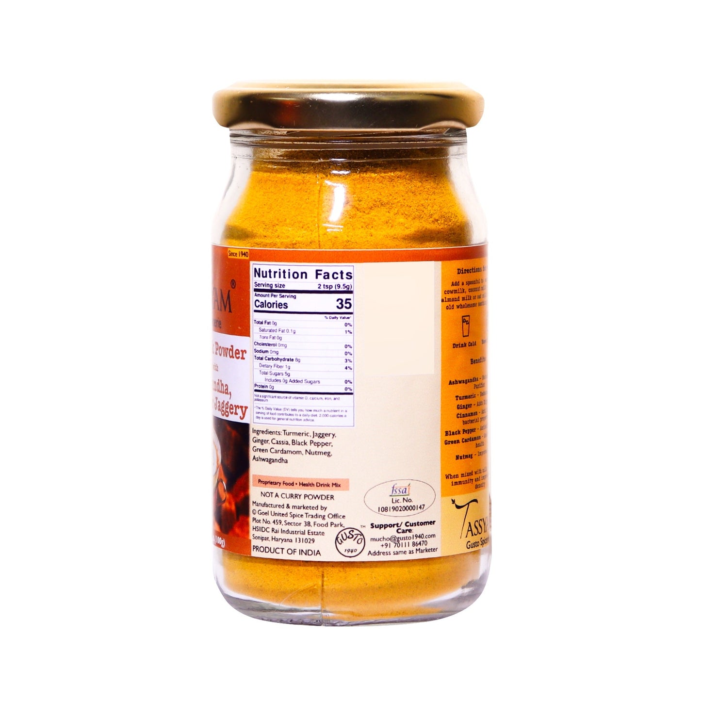 Ashwagandha Turmeric Golden Milk Latte (With Jaggery) 100g - Tassyam Organics