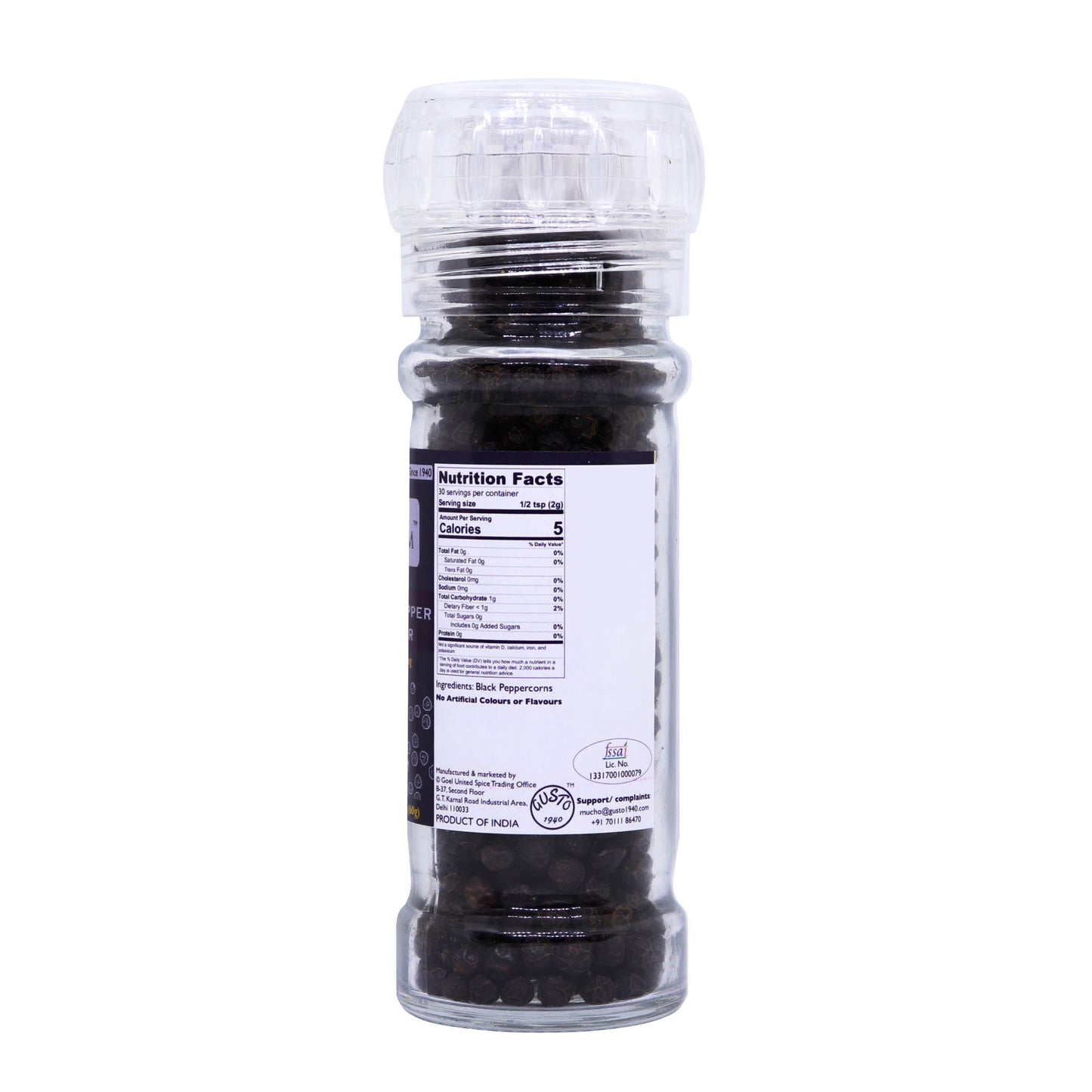 Black Pepper 60g Grinder Bottle - Tassyam Organics