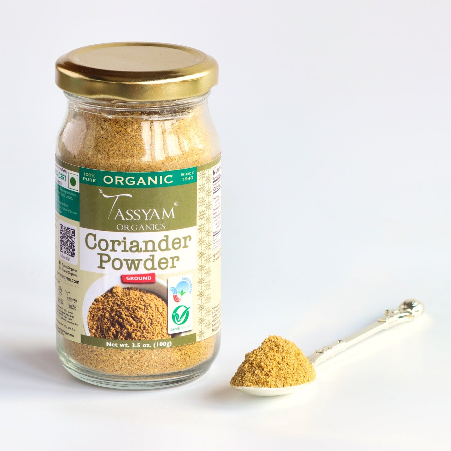 Certified 100% Organic Coriander Seeds Powder - Tassyam Organics