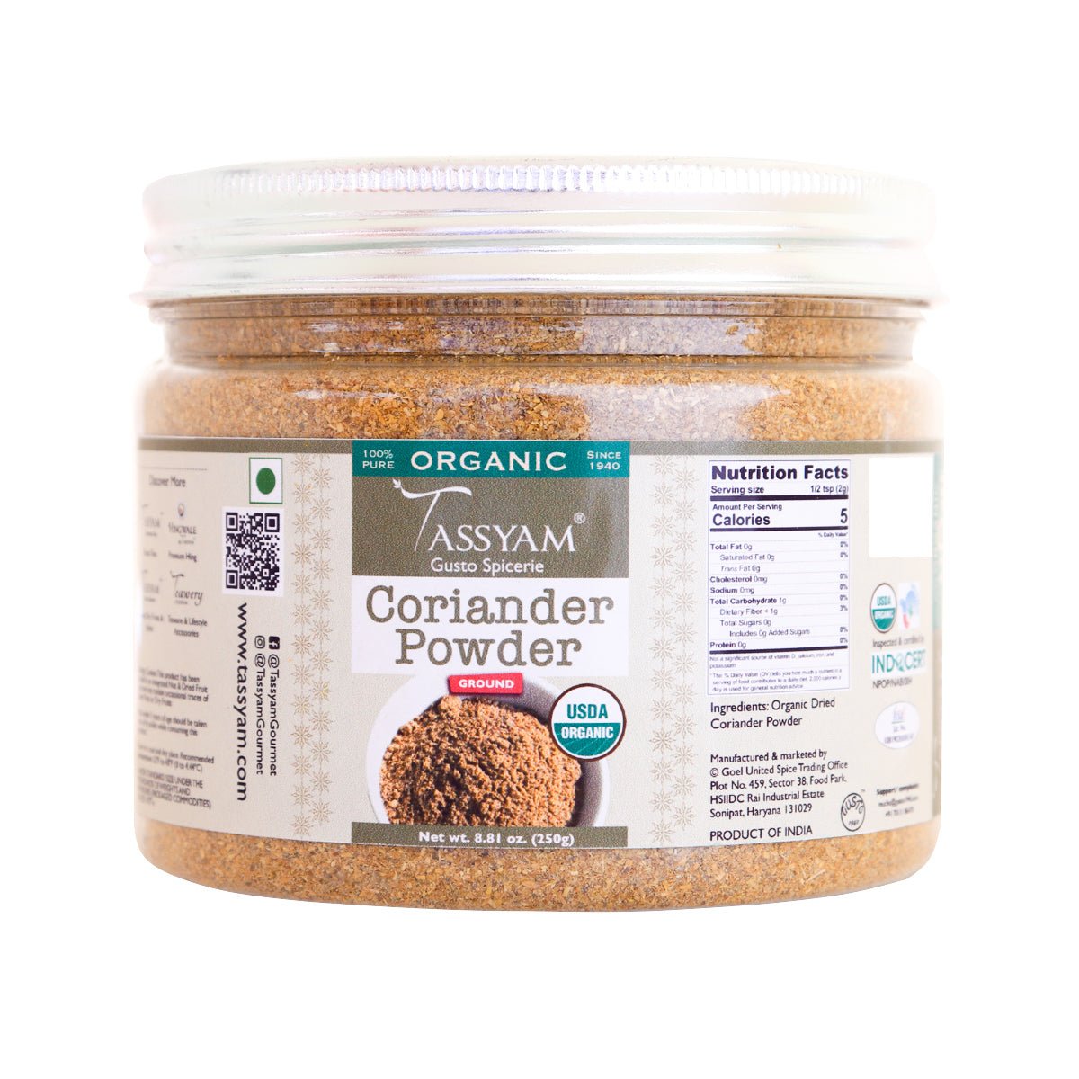Certified 100% Organic Coriander Seeds Powder - Tassyam Organics