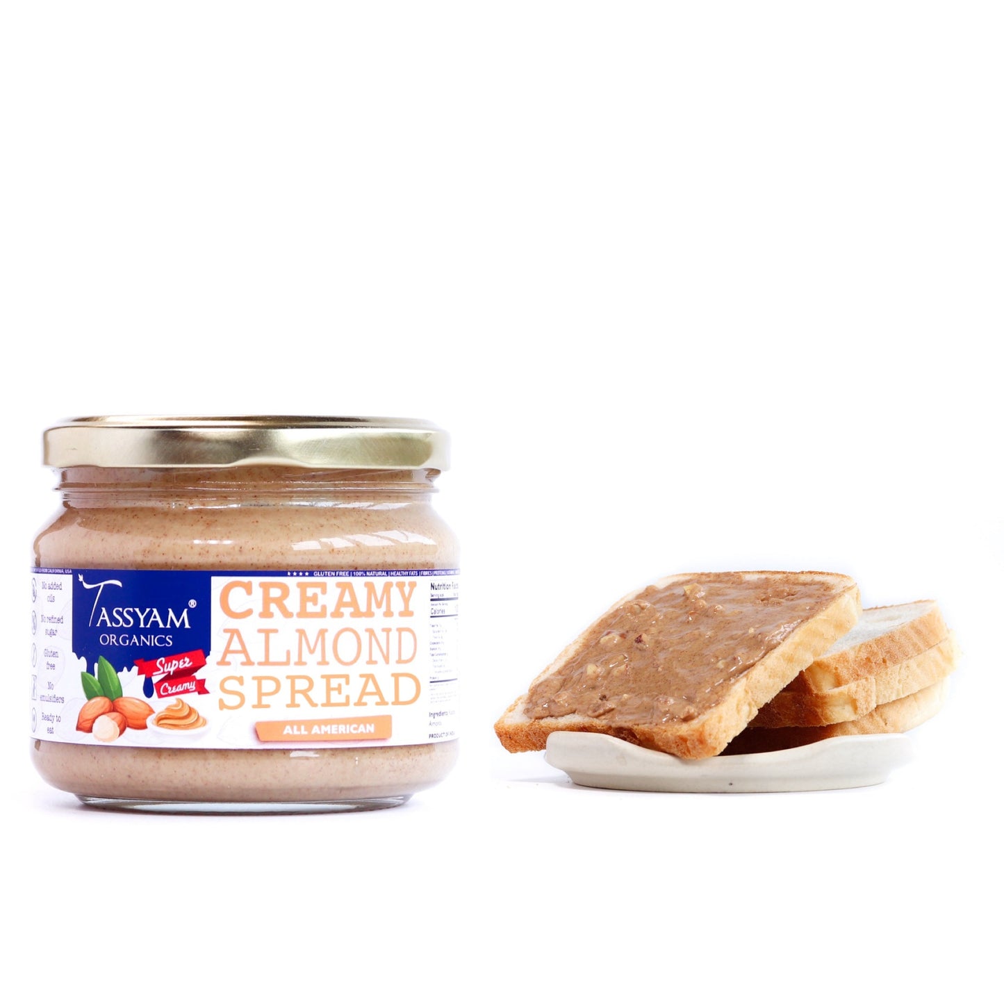 Creamy Almond Butter, 300g - Tassyam Organics