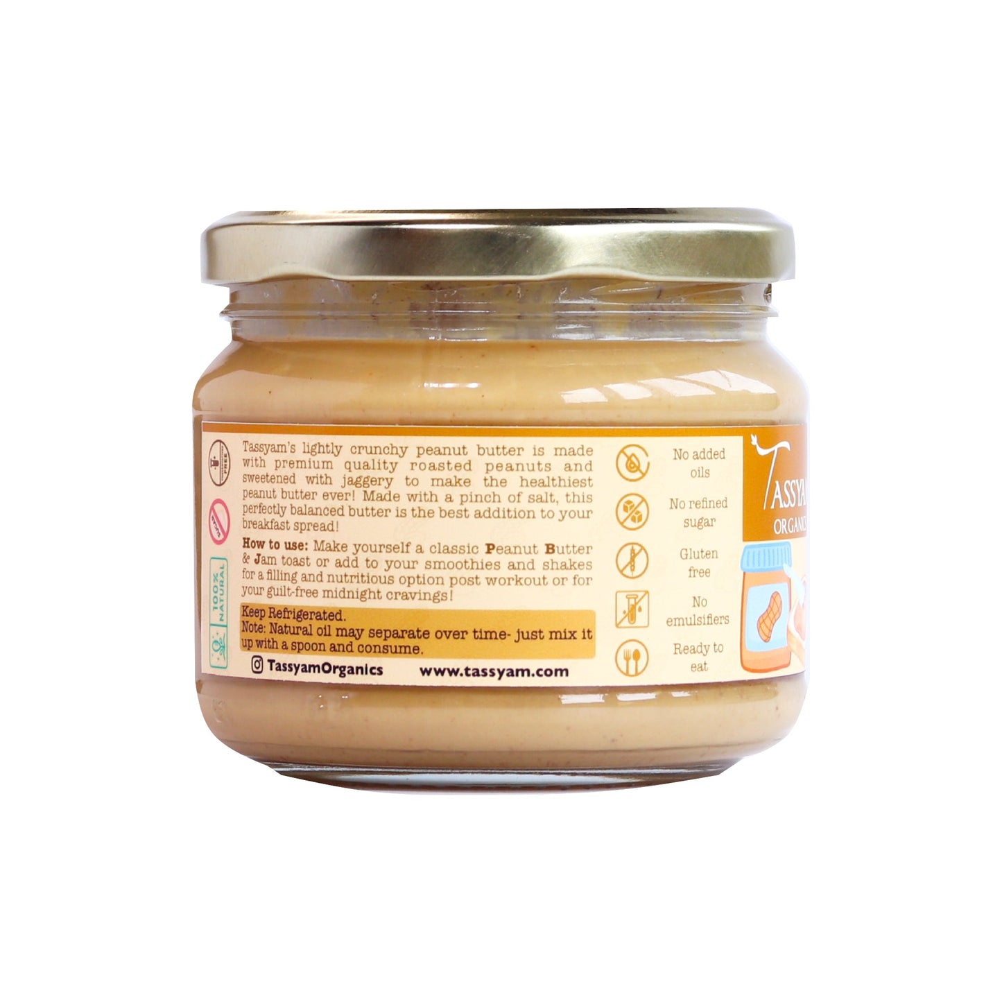 Crunchy Peanut Butter, 300g - Tassyam Organics