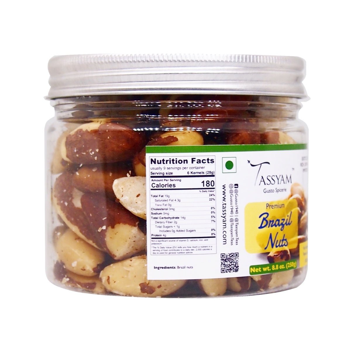 Exotic Brazil Nuts 250g Jar - Tassyam Organics