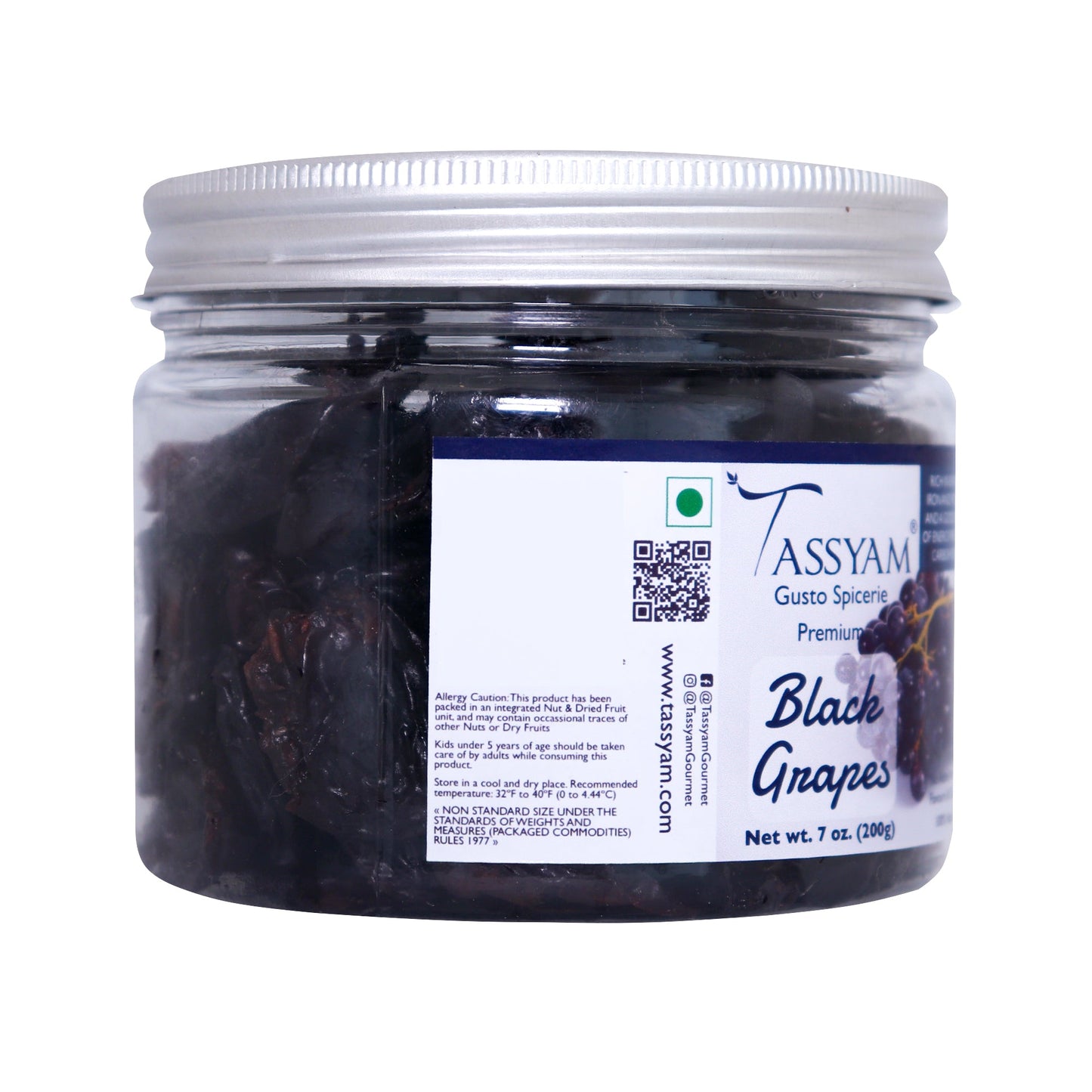 Exotic Dehydrated Black Grapes 200g Jar - Tassyam Organics