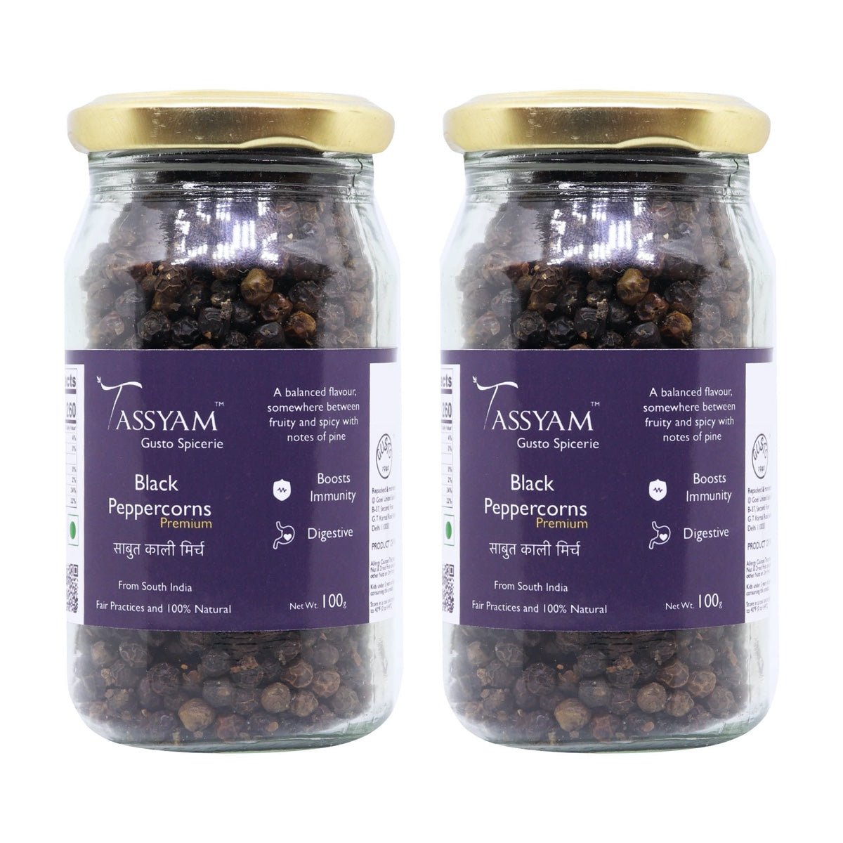 Fine Black Peppercorn - Tassyam Organics