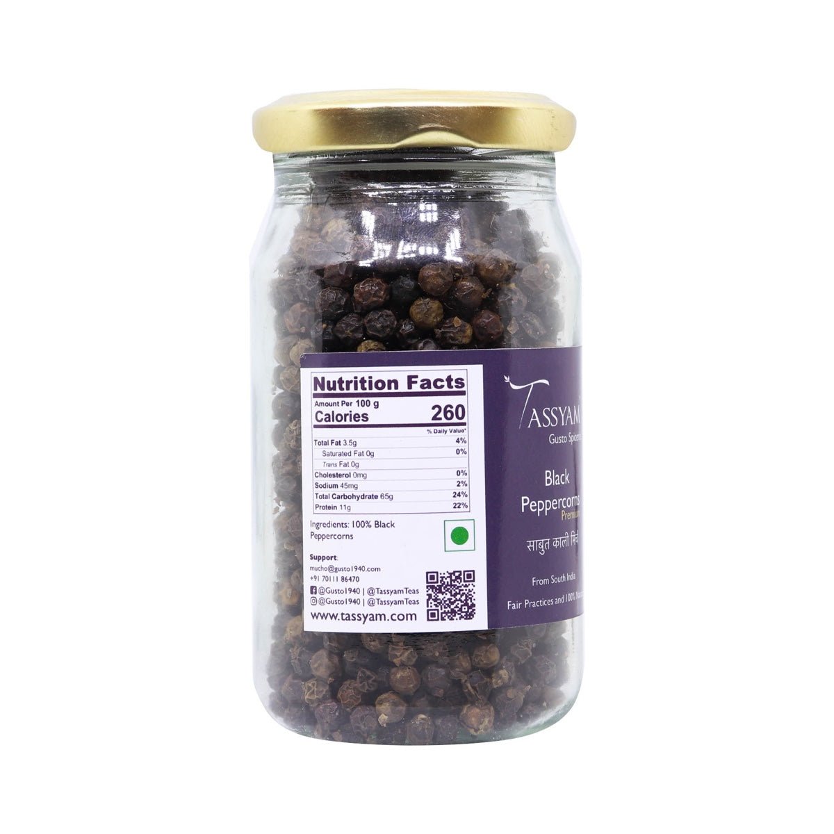 Fine Black Peppercorn - Tassyam Organics