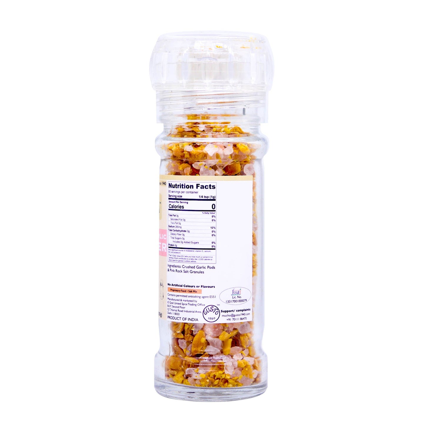 Garlic Salt 85g Grinder Bottle - Tassyam Organics