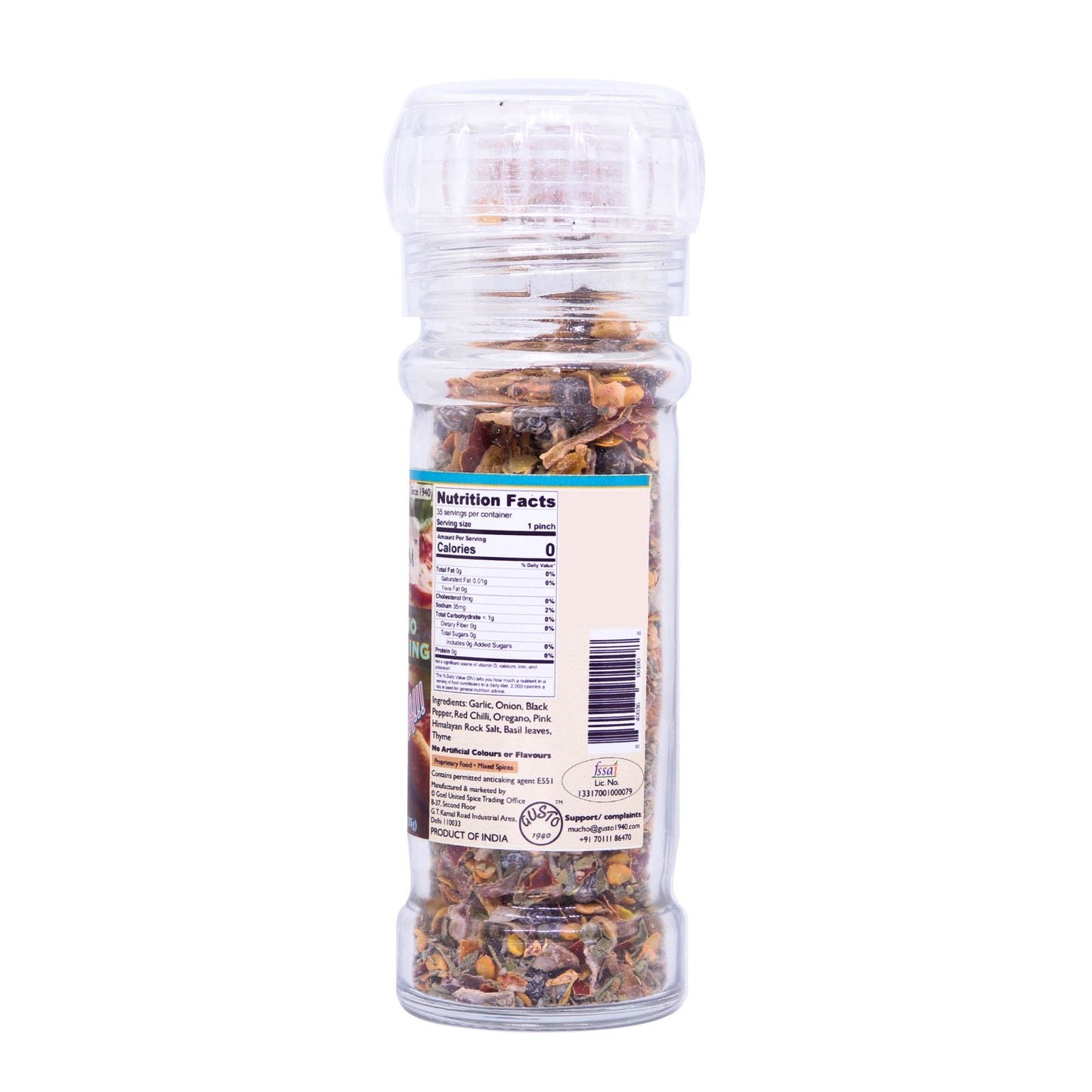 Milano Pizza Seasoning 35g Grinder Bottle - Tassyam Organics