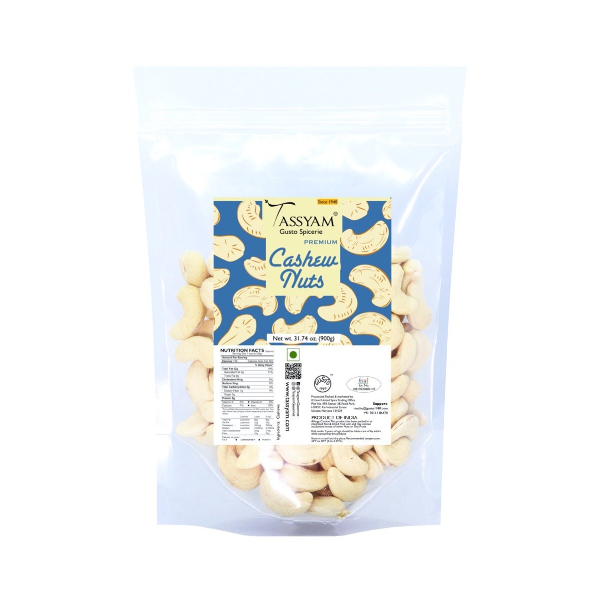 Premium Cashews w240 Grade - Tassyam Organics