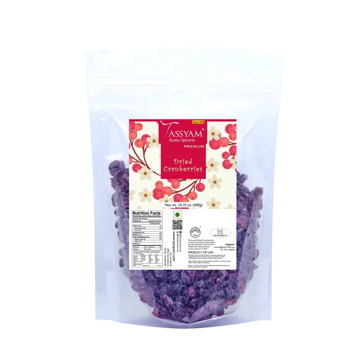 Premium Imported Dried Cranberries - Tassyam Organics
