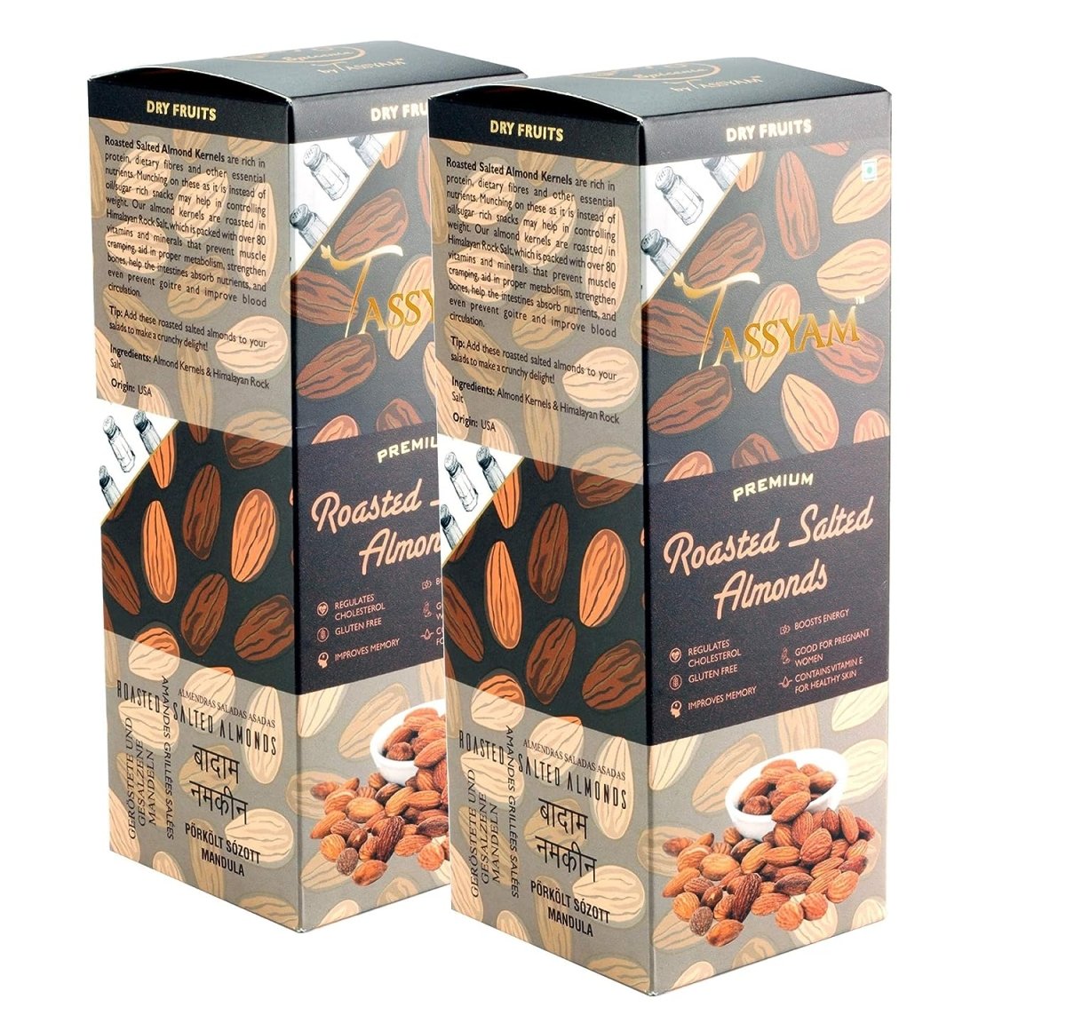 Premium Roasted Salted Almonds Namkeen Badaam Giri - Tassyam Organics