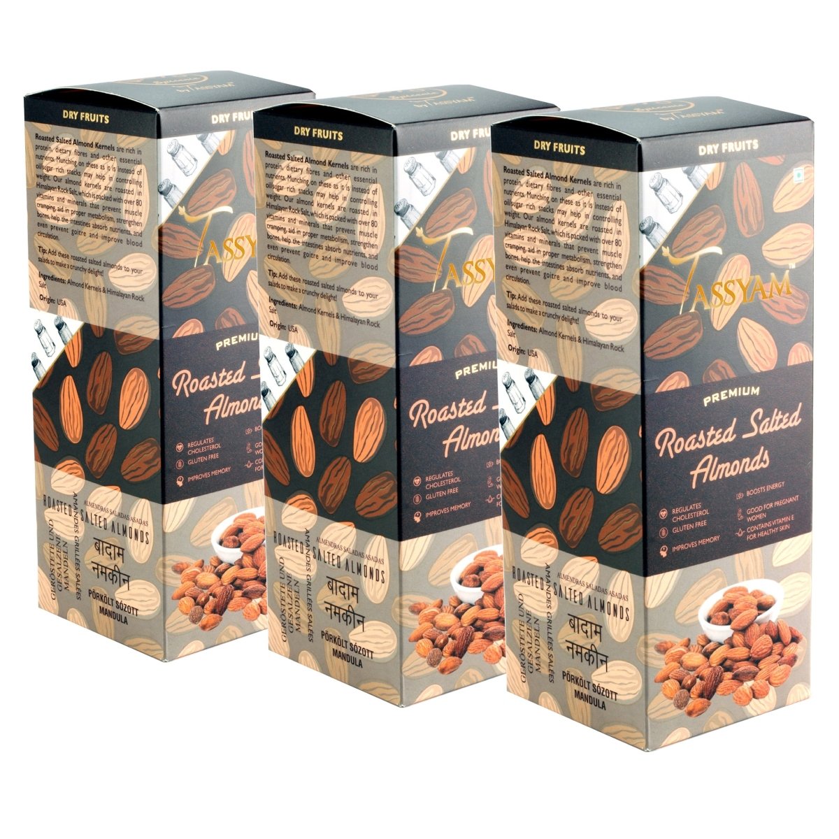 Premium Roasted Salted Almonds Namkeen Badaam Giri - Tassyam Organics