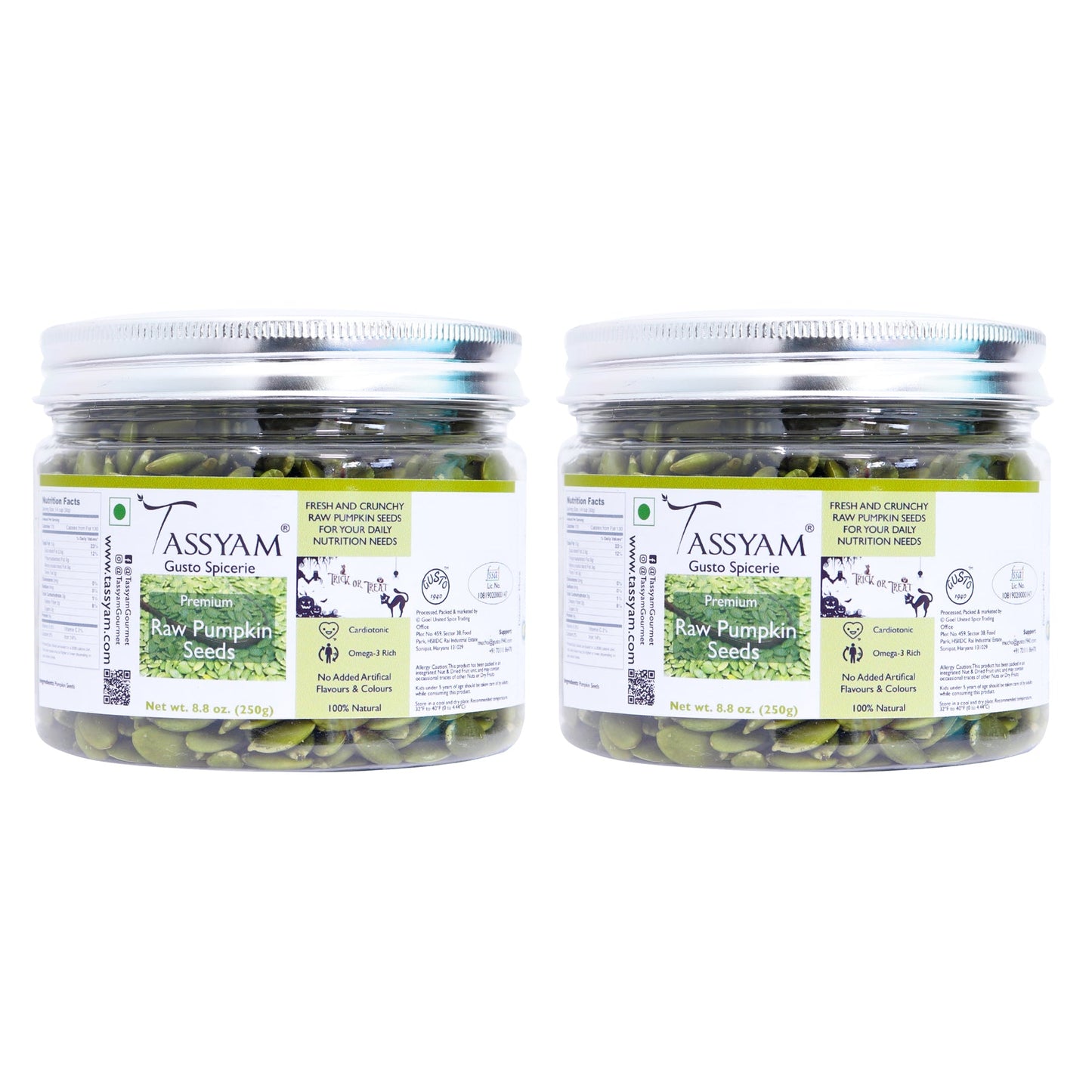 Raw Pumpkin Seeds 250g Jar - Tassyam Organics