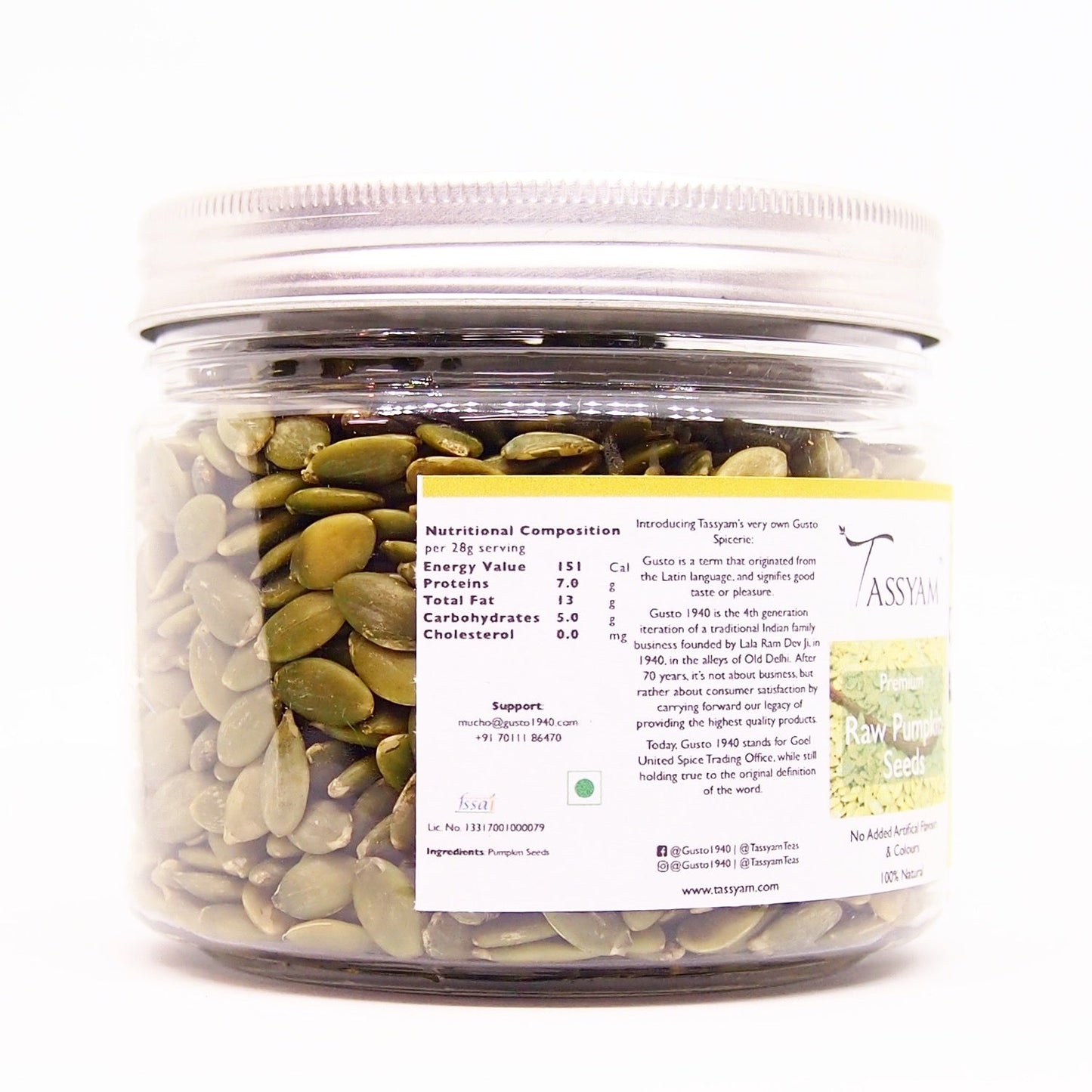 Raw Pumpkin Seeds 250g Jar - Tassyam Organics