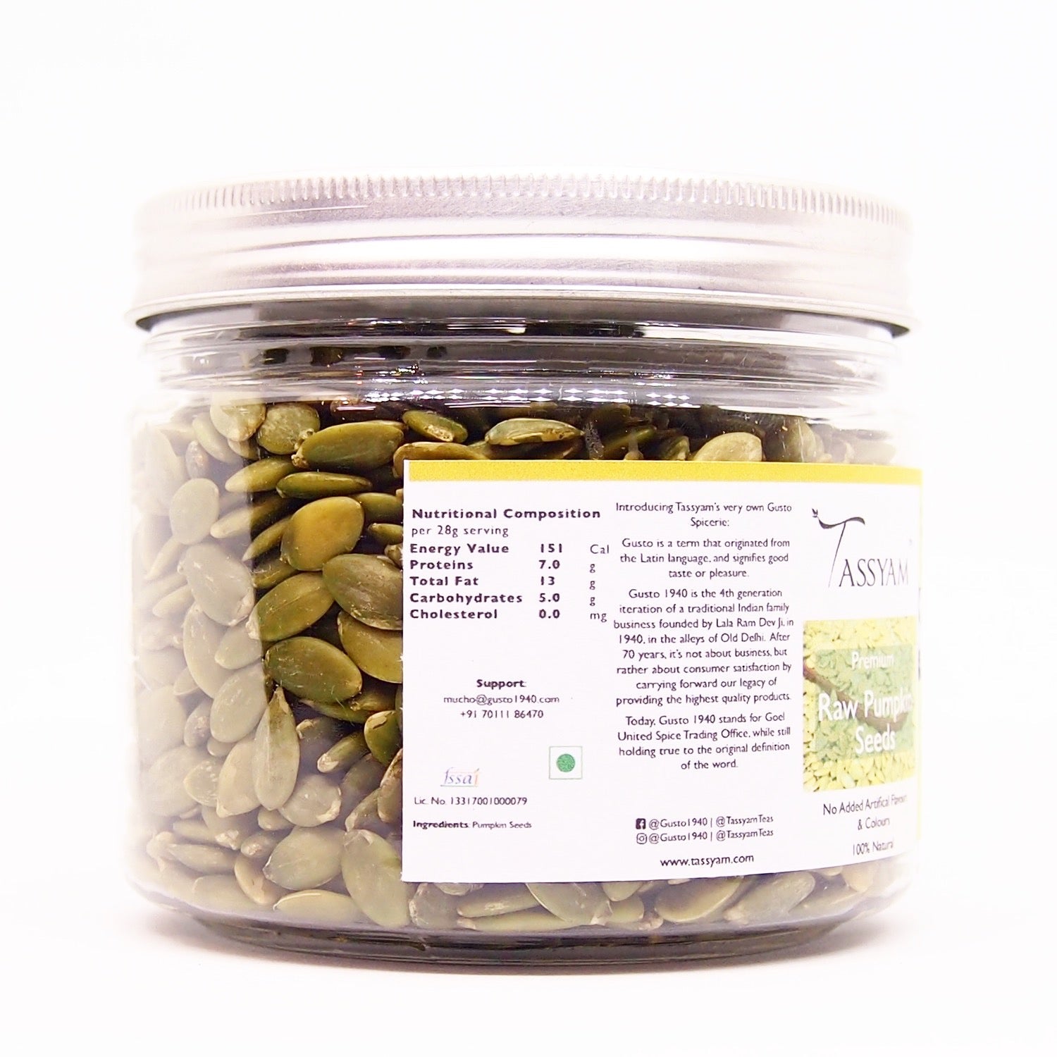 Raw Pumpkin Seeds 250g Jar - Tassyam Organics