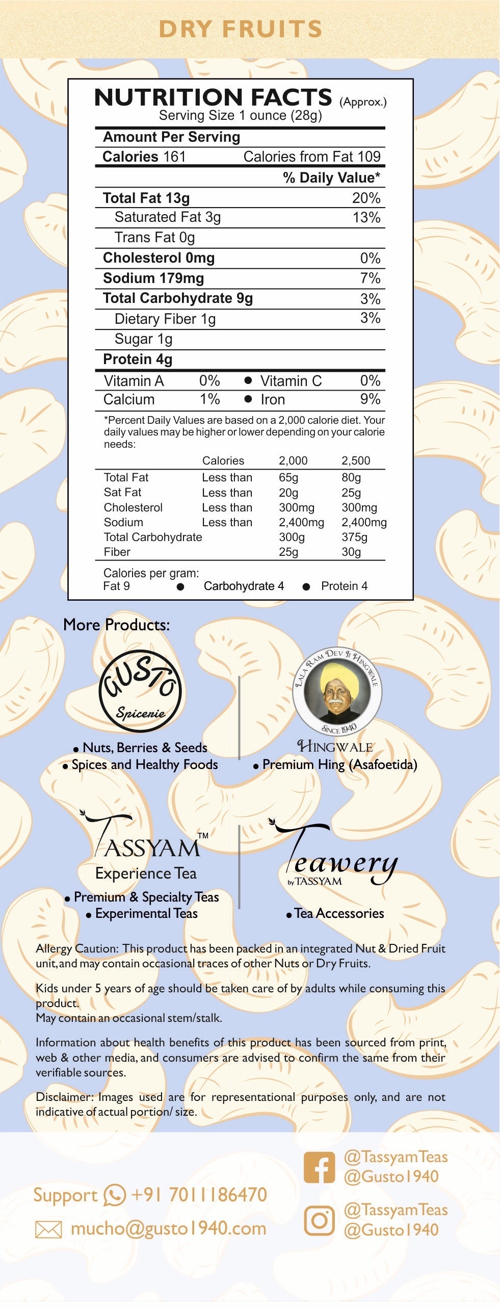 Roasted Salted Cashews Namkeen Kaju - Tassyam Organics