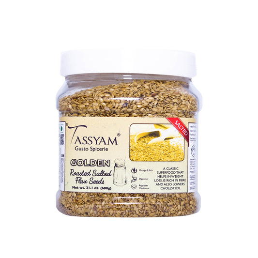 Roasted Salted Golden Flax Seed 600g Jar - Tassyam Organics