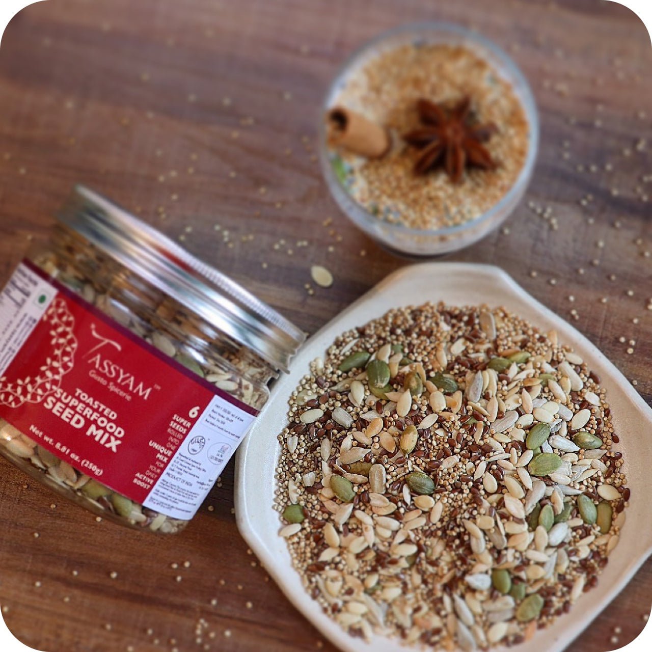 Superfood Seed Mix of 6 Toasted Seeds (250g) - Tassyam Organics