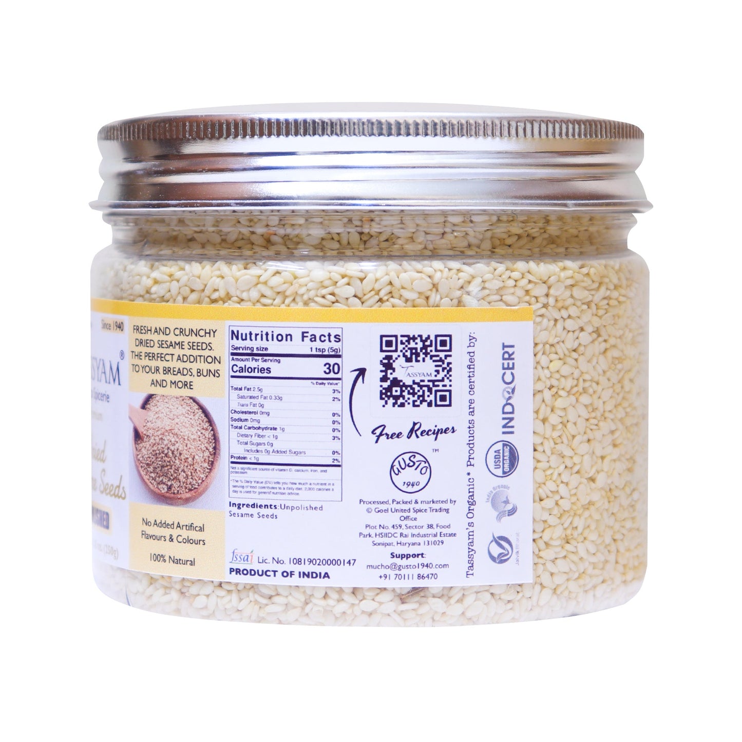 Unpolished Sesame Seeds 250g - Tassyam Organics