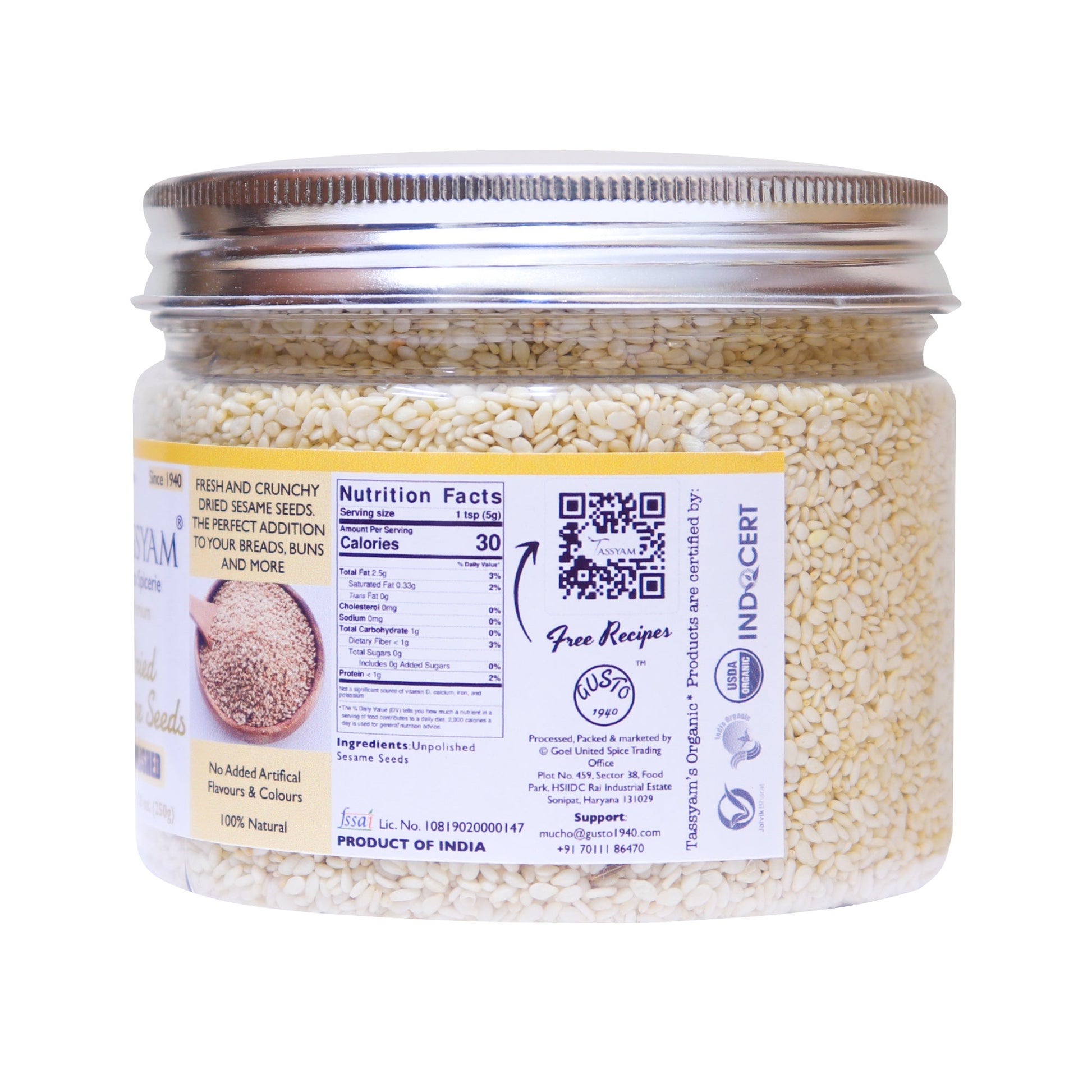Unpolished Sesame Seeds 250g - Tassyam Organics