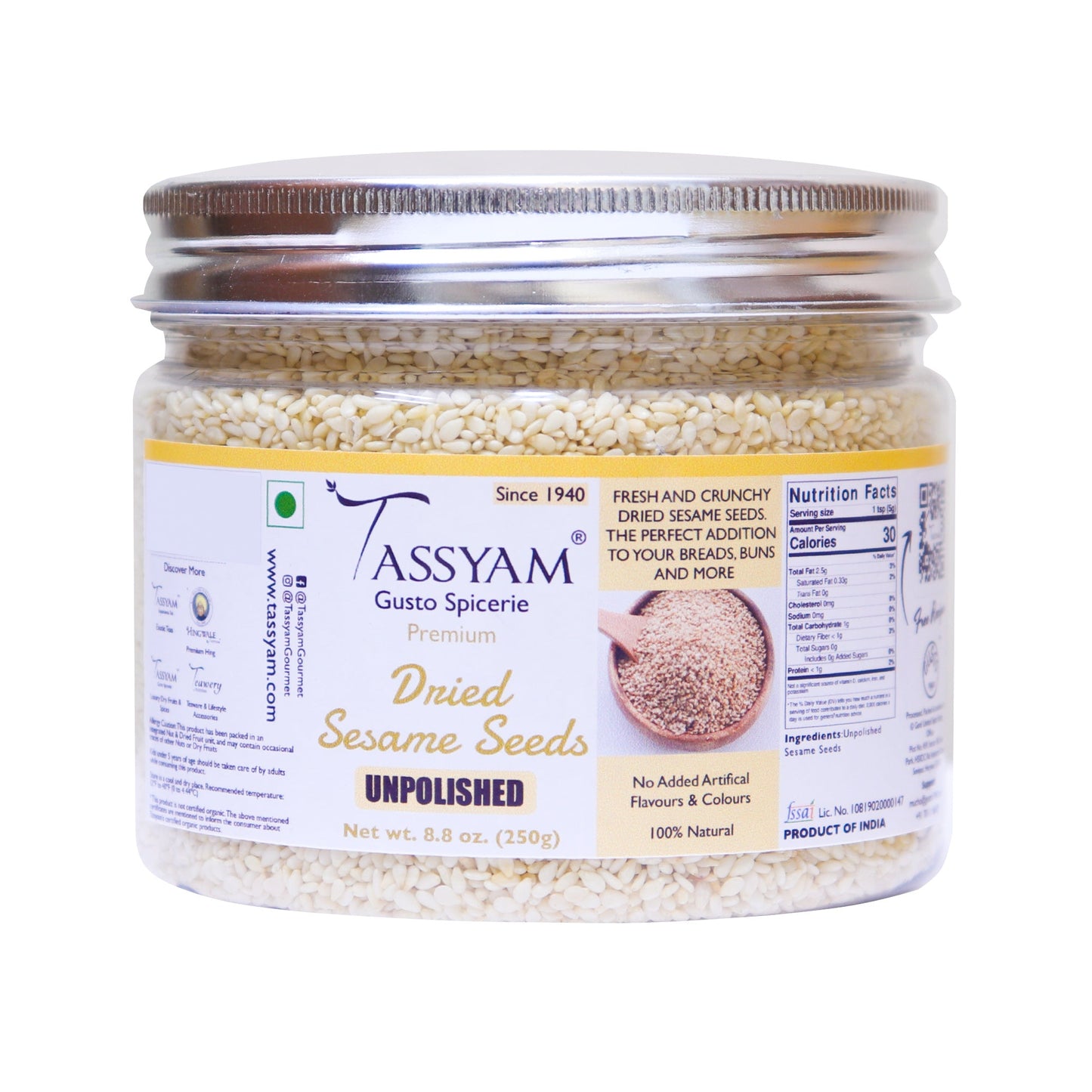 Unpolished Sesame Seeds 250g - Tassyam Organics