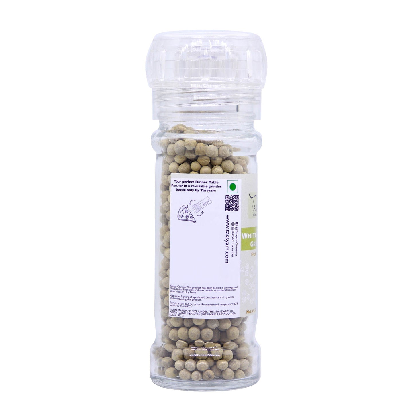 White Pepper 60g Grinder Bottle - Tassyam Organics
