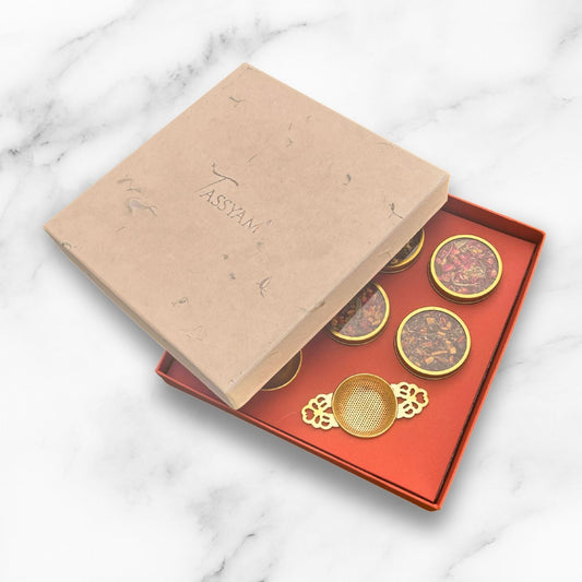 Marigold Gift Set of Brass Strainer & 6 Orthodox Tea Blends