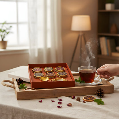 Marigold Gift Set of Brass Strainer & 6 Orthodox Tea Blends