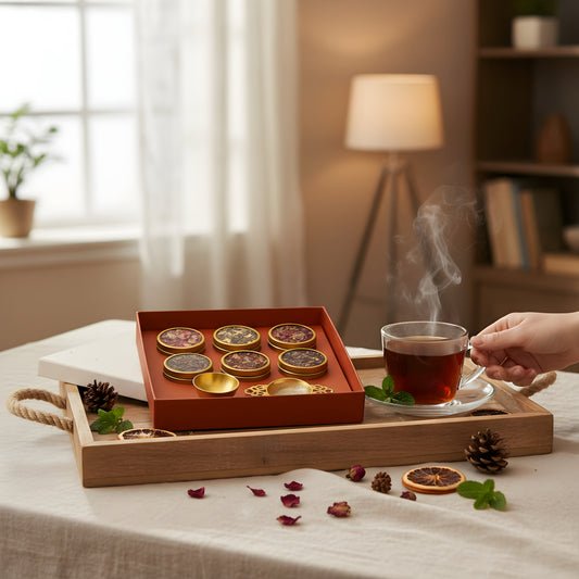 Marigold Gift Set of Brass Strainer & 6 Orthodox Tea Blends