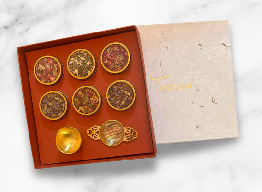 Marigold Gift Set of Brass Strainer & 6 Orthodox Tea Blends
