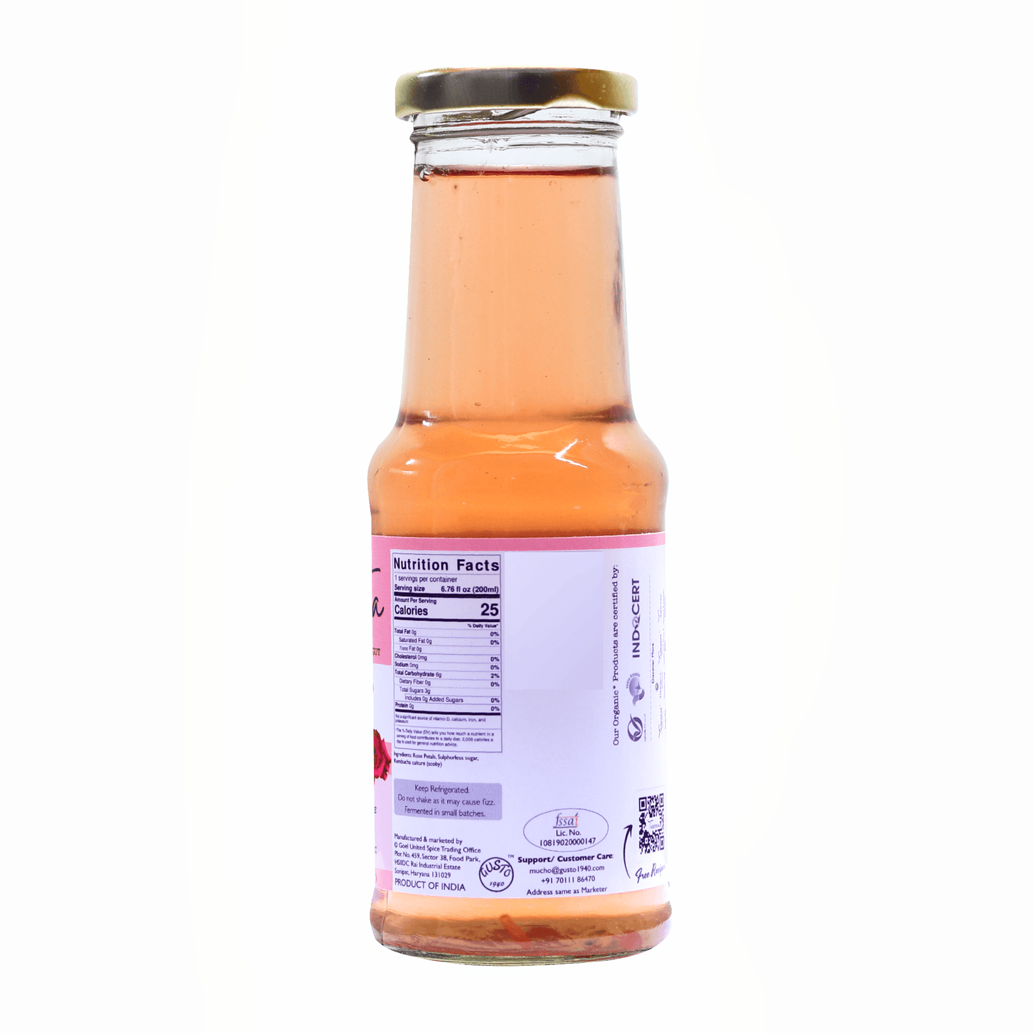 Artisanal Kombucha - Rose (Caffeine Free) - Tassyam Organics
