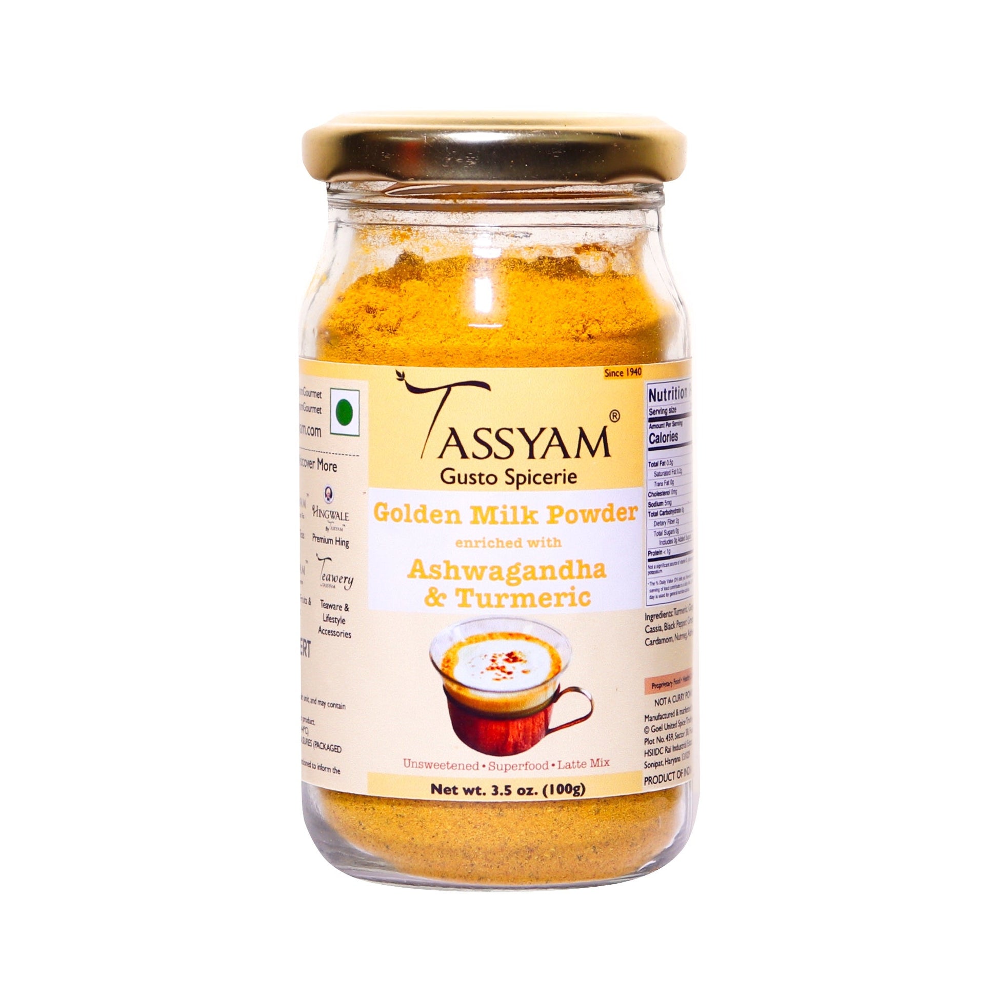 Ashwagandha Turmeric Golden Milk Latte (unsweetened) 100g - Tassyam Organics