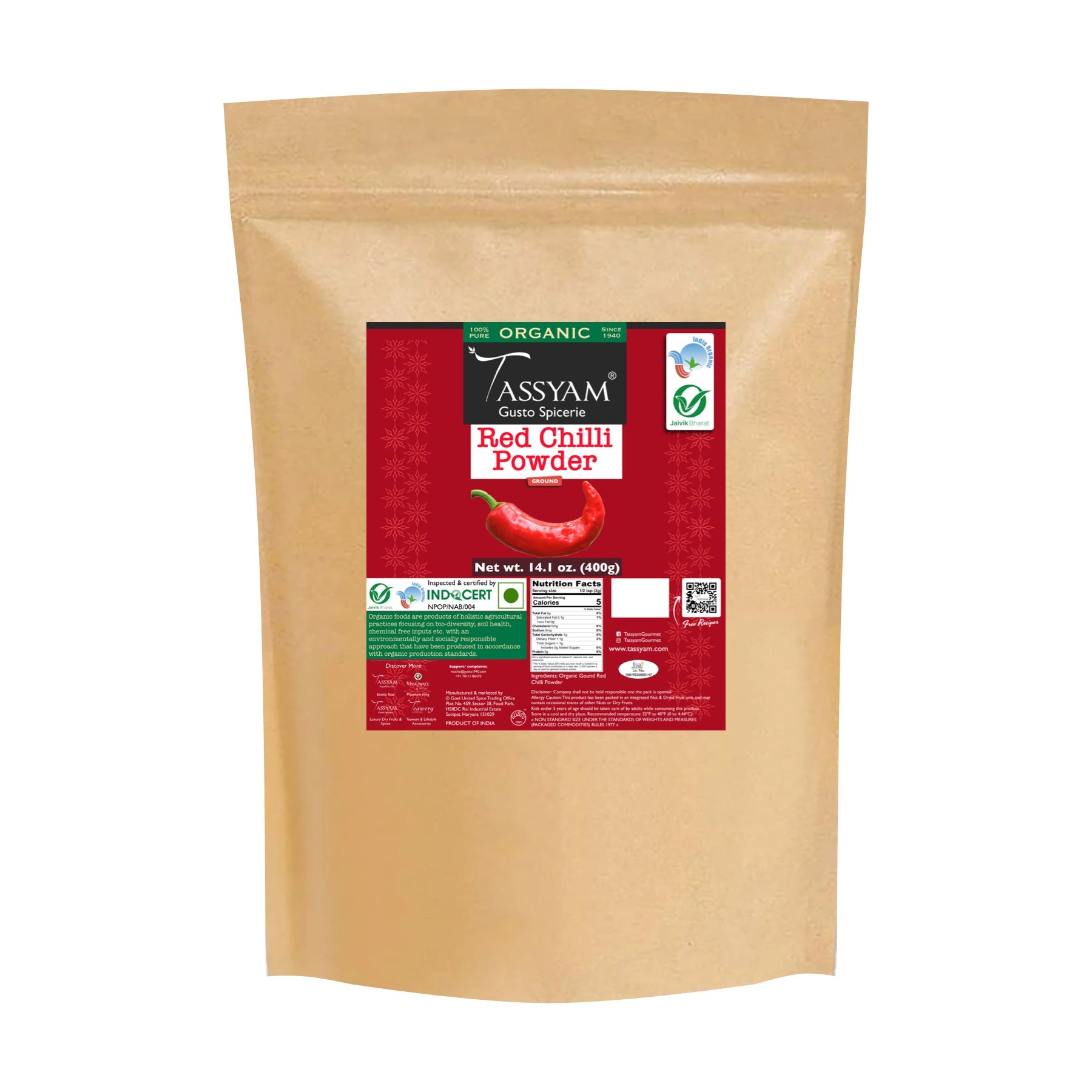 Certified 100% Organic Red Chilli Powder - Tassyam Organics