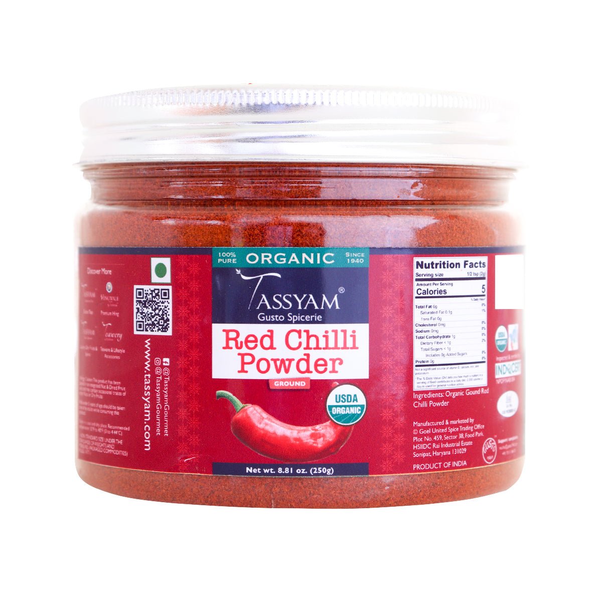 Certified 100% Organic Red Chilli Powder - Tassyam Organics