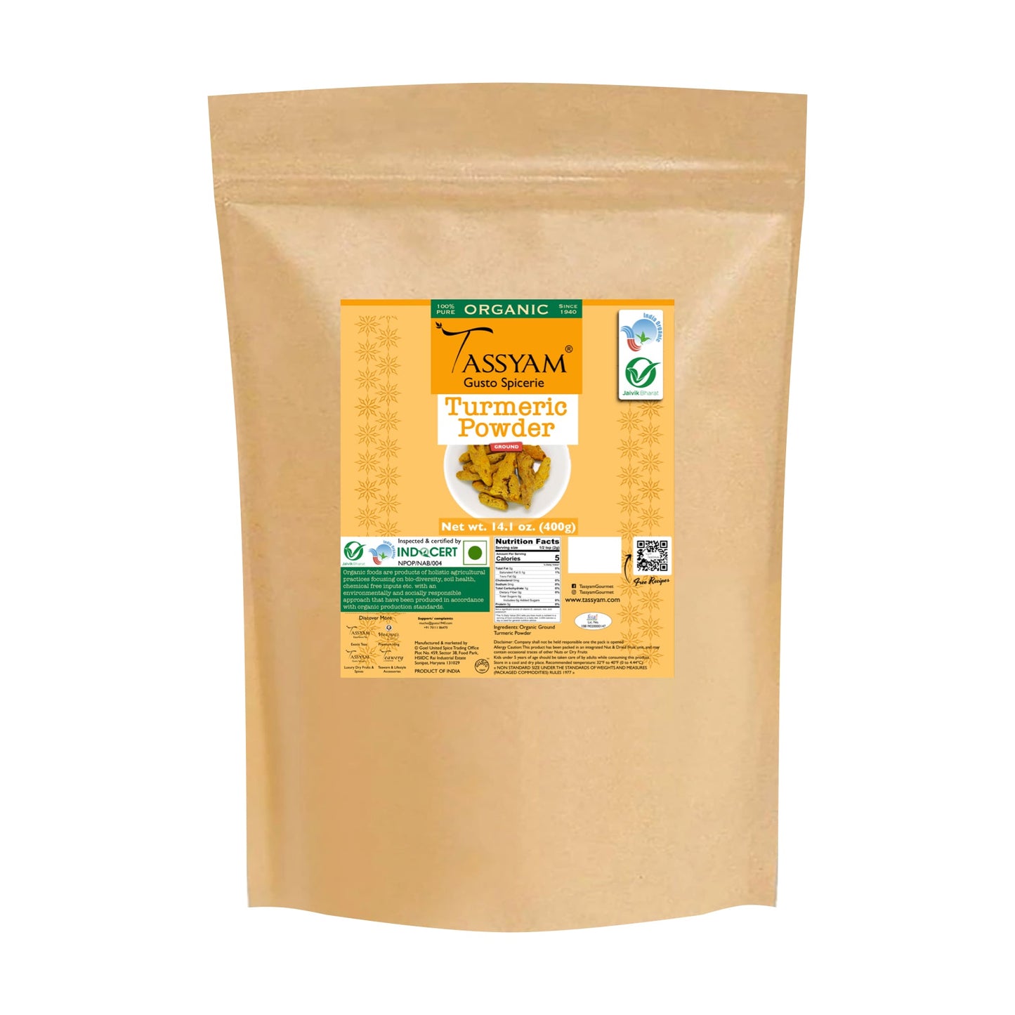 Certified 100% Organic Turmeric Powder - Tassyam Organics