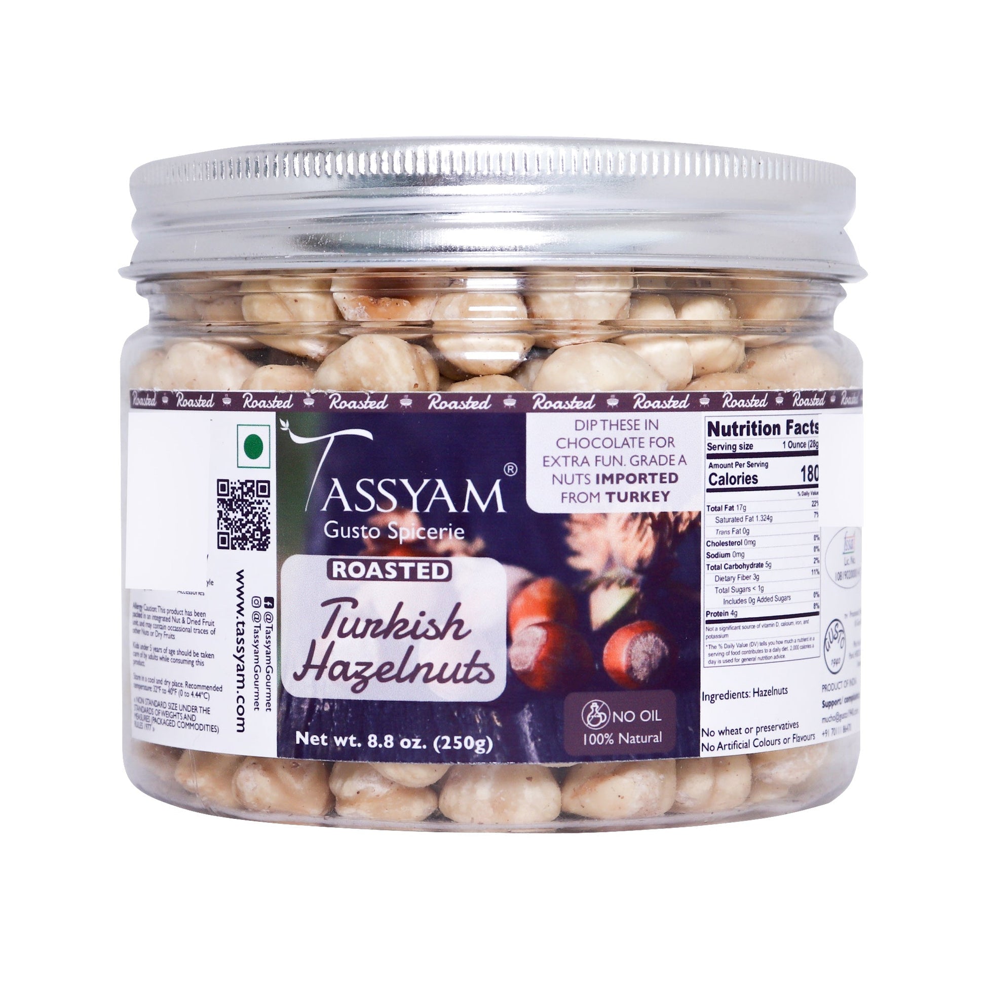 Deep Roasted Turkish Hazelnuts 250g - Tassyam Organics