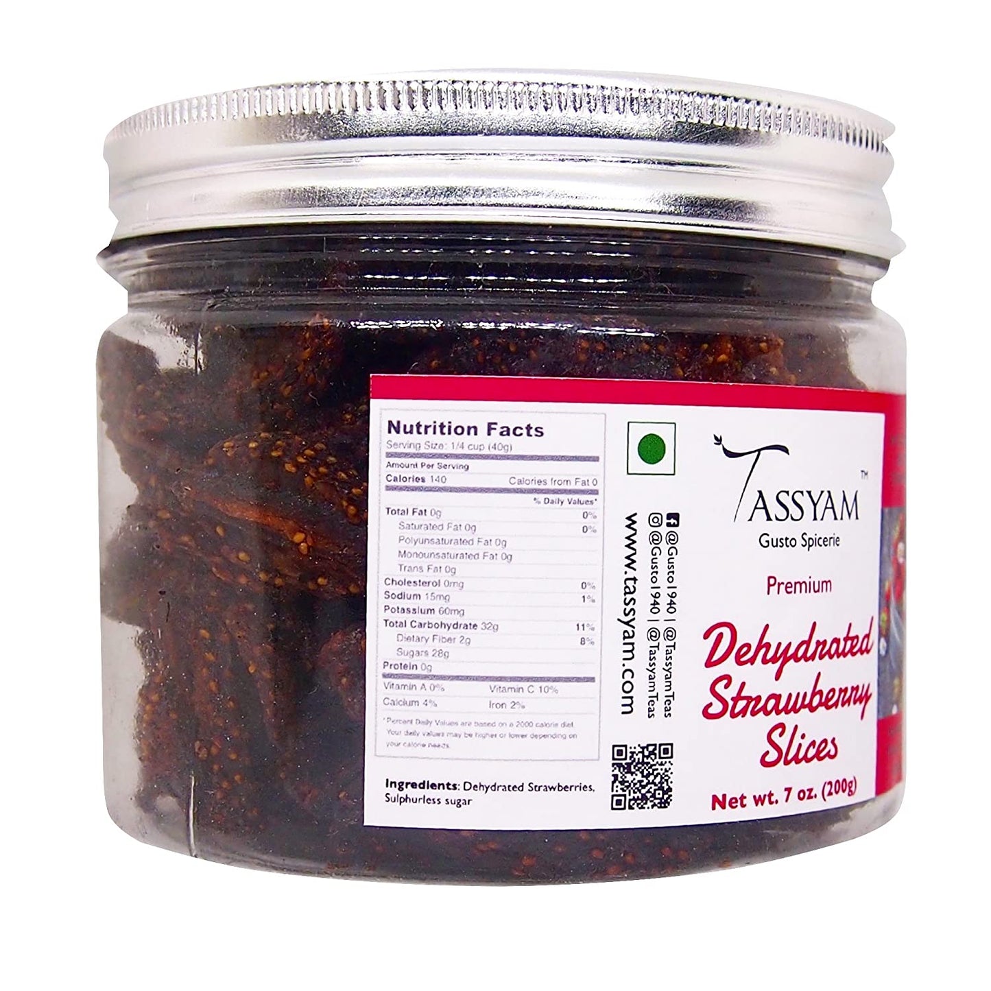 Dehydrated Strawberry Slices 200g Jar - Tassyam Organics