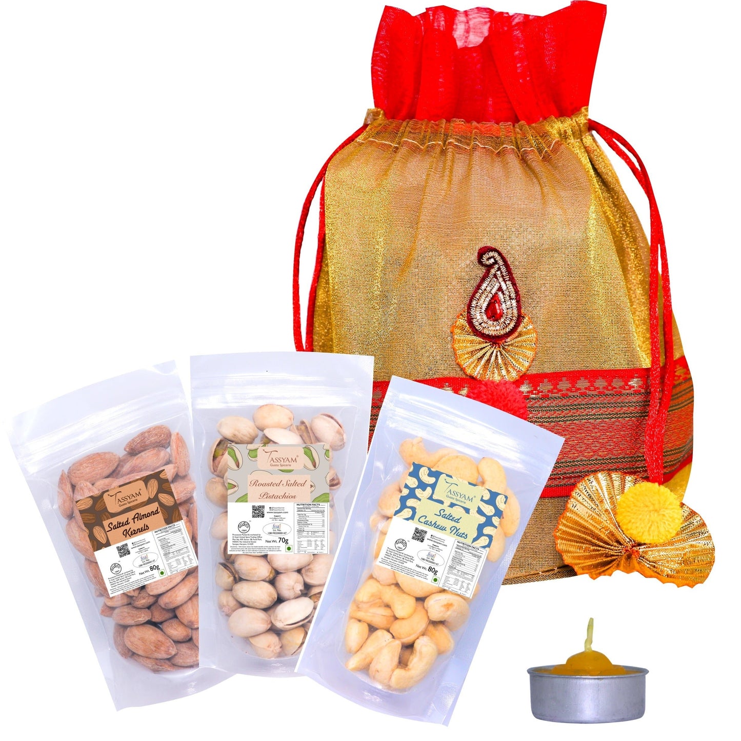 Diwali Salted Dry Fruits with Free Pouch and Diwali Lamp - Tassyam Organics
