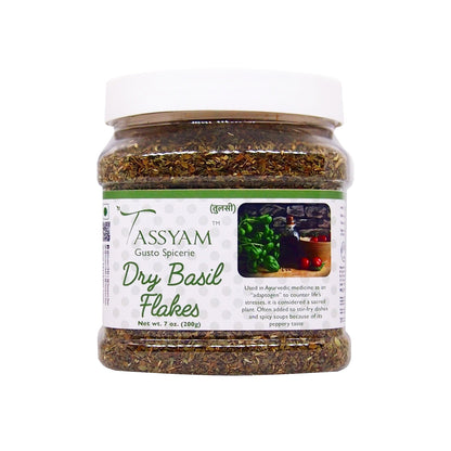 Dry Basil Flakes 200g | Jumbo Pack - Tassyam Organics