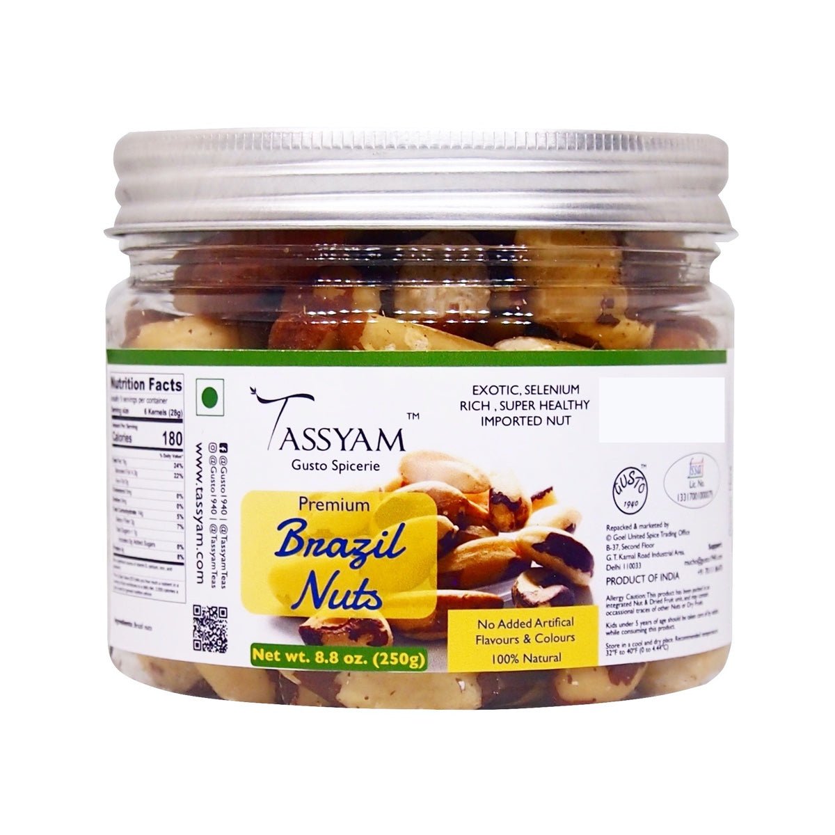 Exotic Brazil Nuts 250g Jar - Tassyam Organics