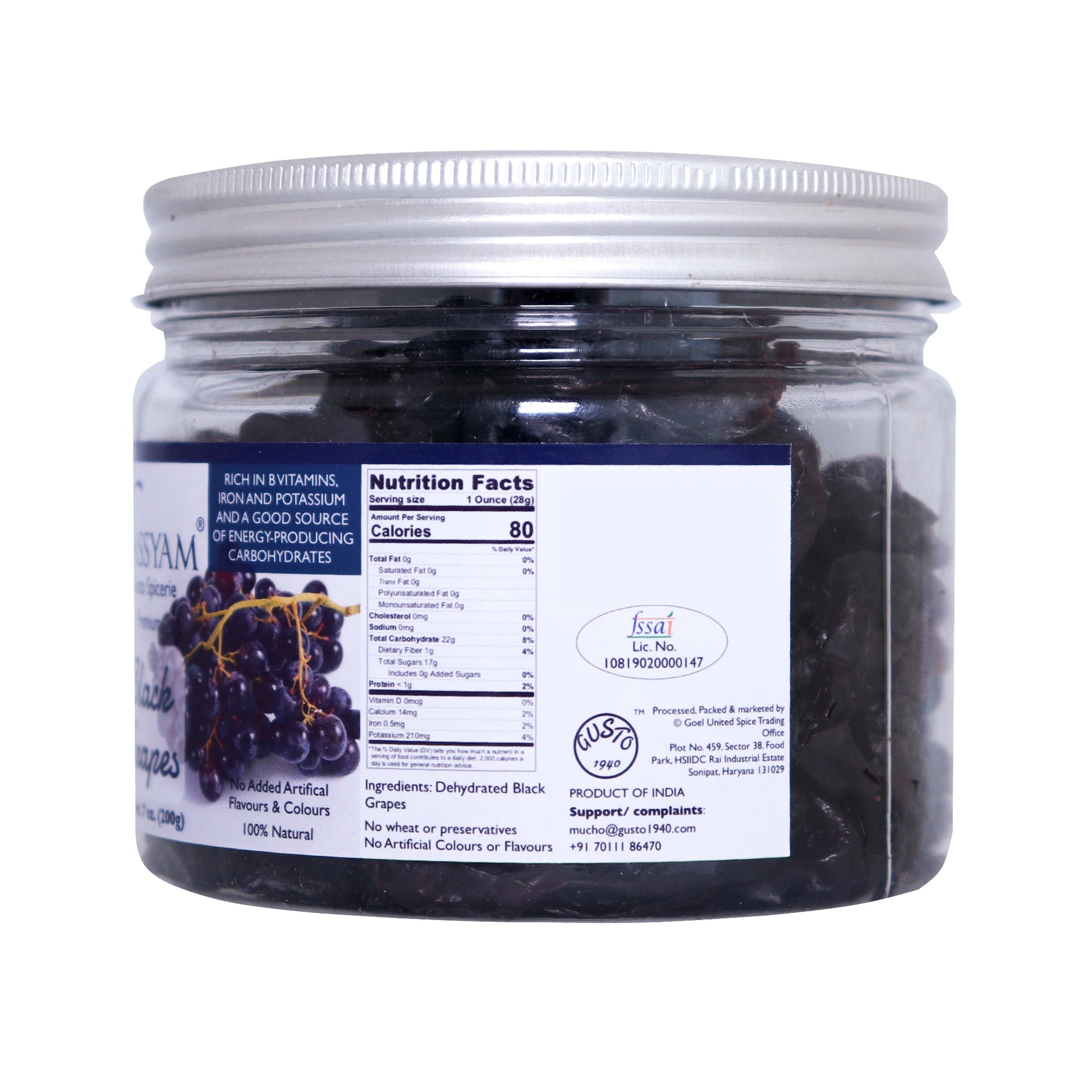 Exotic Dehydrated Black Grapes 200g Jar - Tassyam Organics