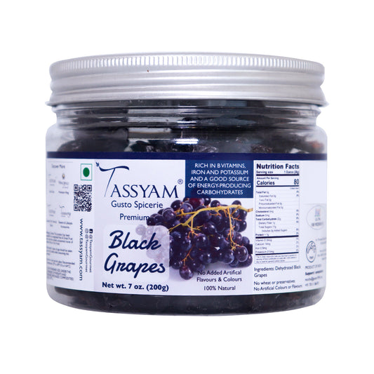 Exotic Dehydrated Black Grapes 200g Jar - Tassyam Organics
