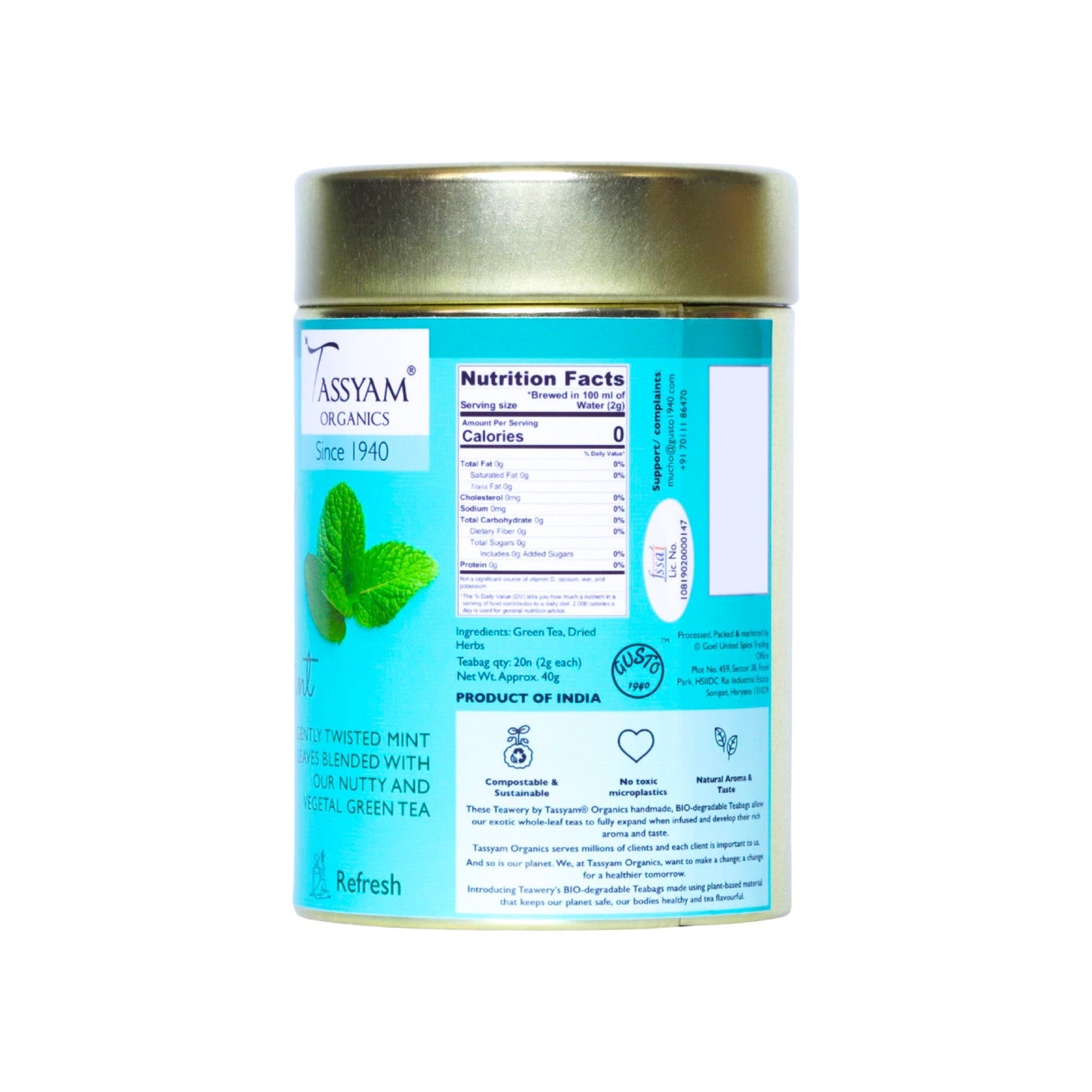 Moroccan Mint 20 Biodegradable Tea Bags - Tassyam Organics