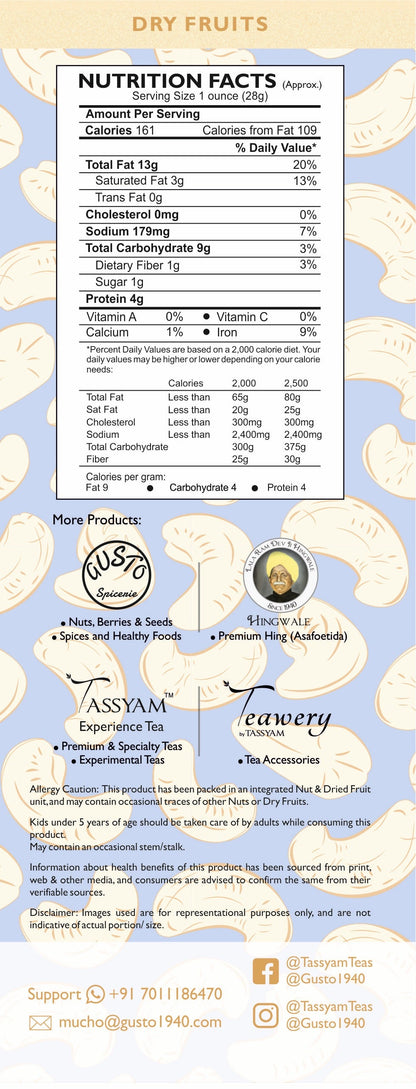 Premium Cashews w240 Grade - Tassyam Organics