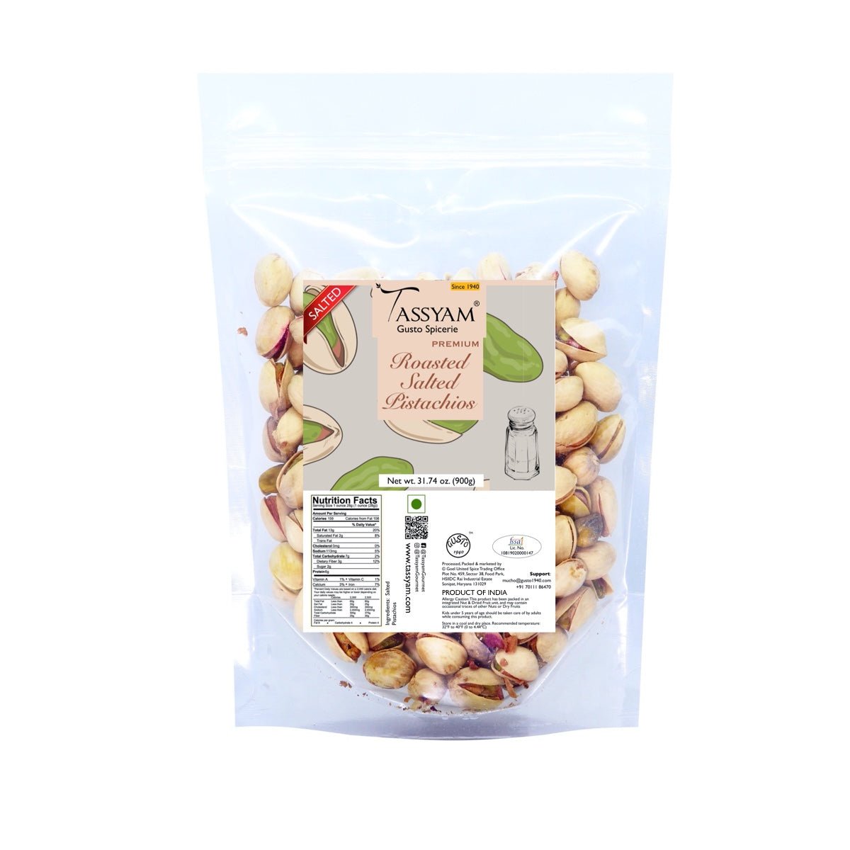 Premium Roasted Salted Pistachios Namkeen Pista - Tassyam Organics