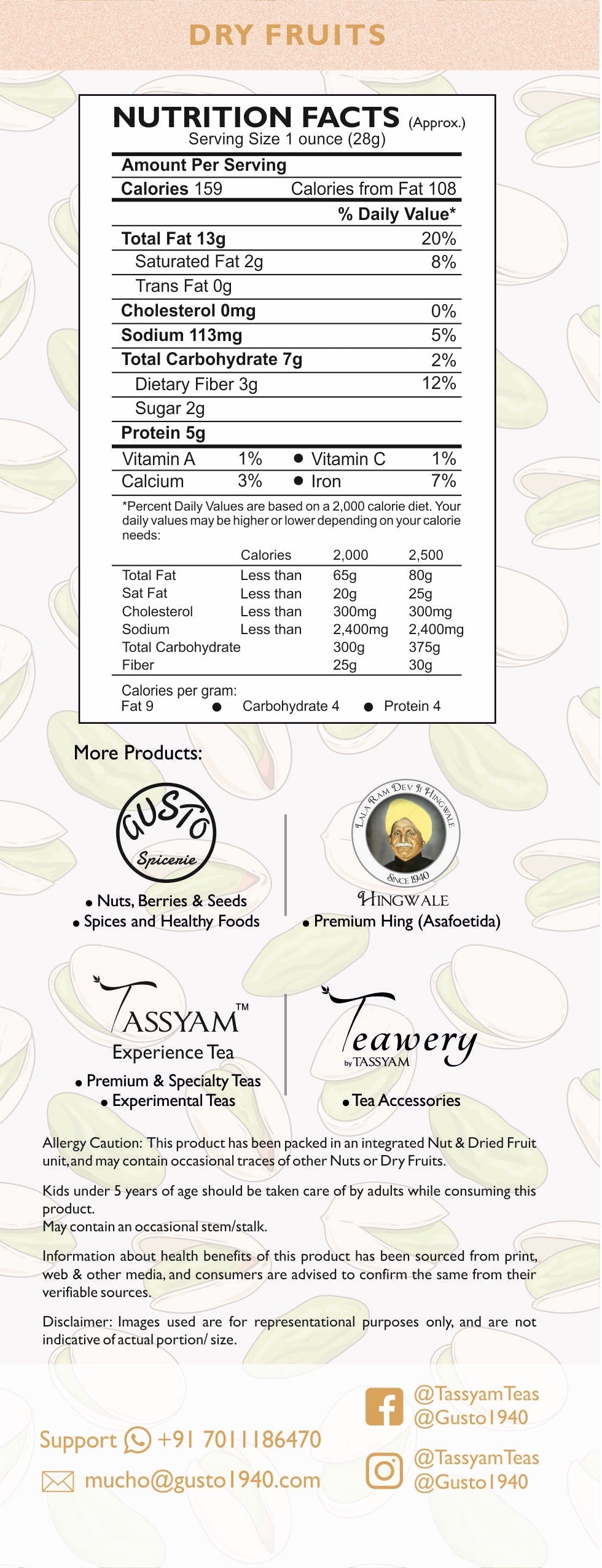 Premium Roasted Salted Pistachios Namkeen Pista - Tassyam Organics